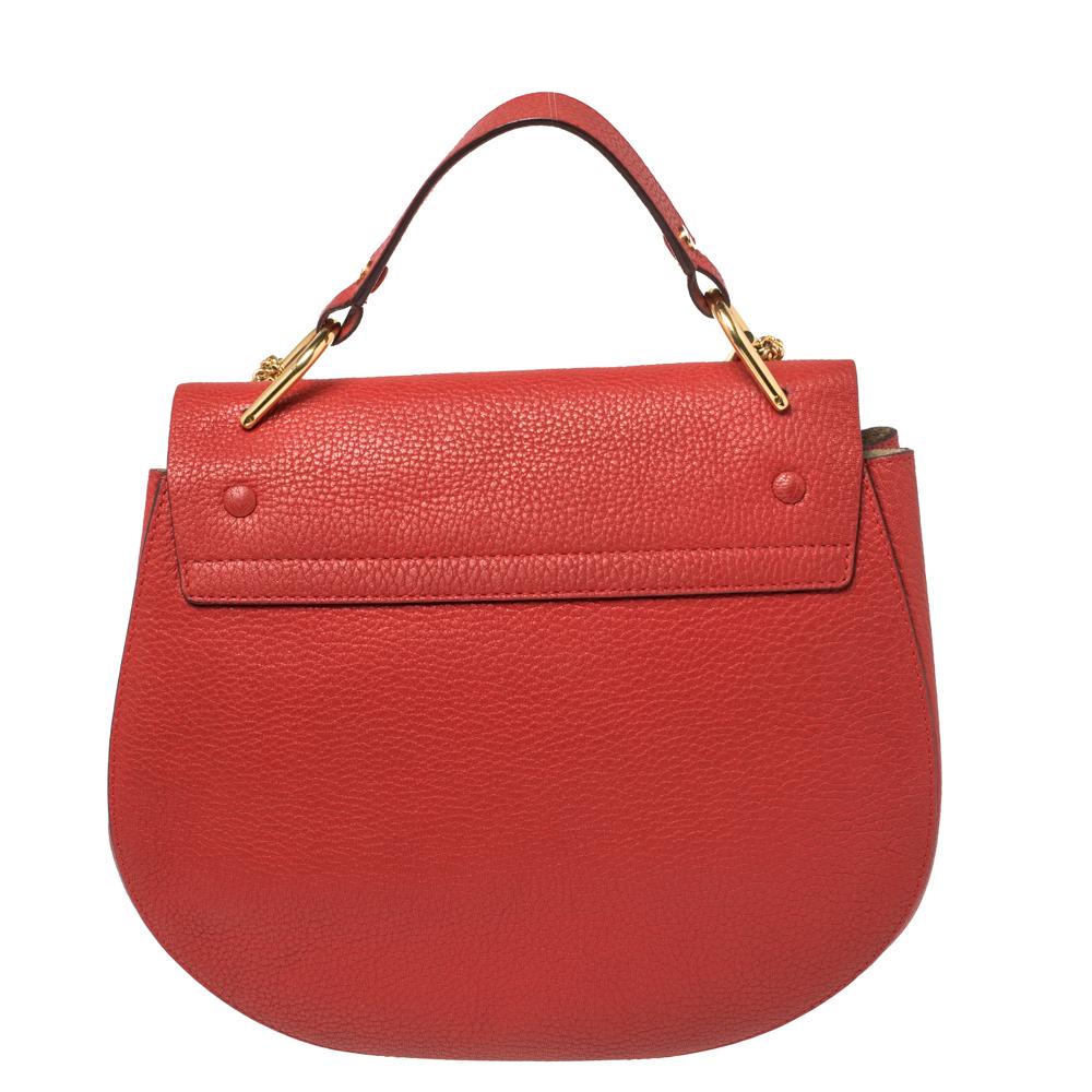 Women's Chloe Red Grained Leather Large Drew Shoulder Bag