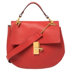 Chloe Red Grained Leather Large Drew Shoulder Bag