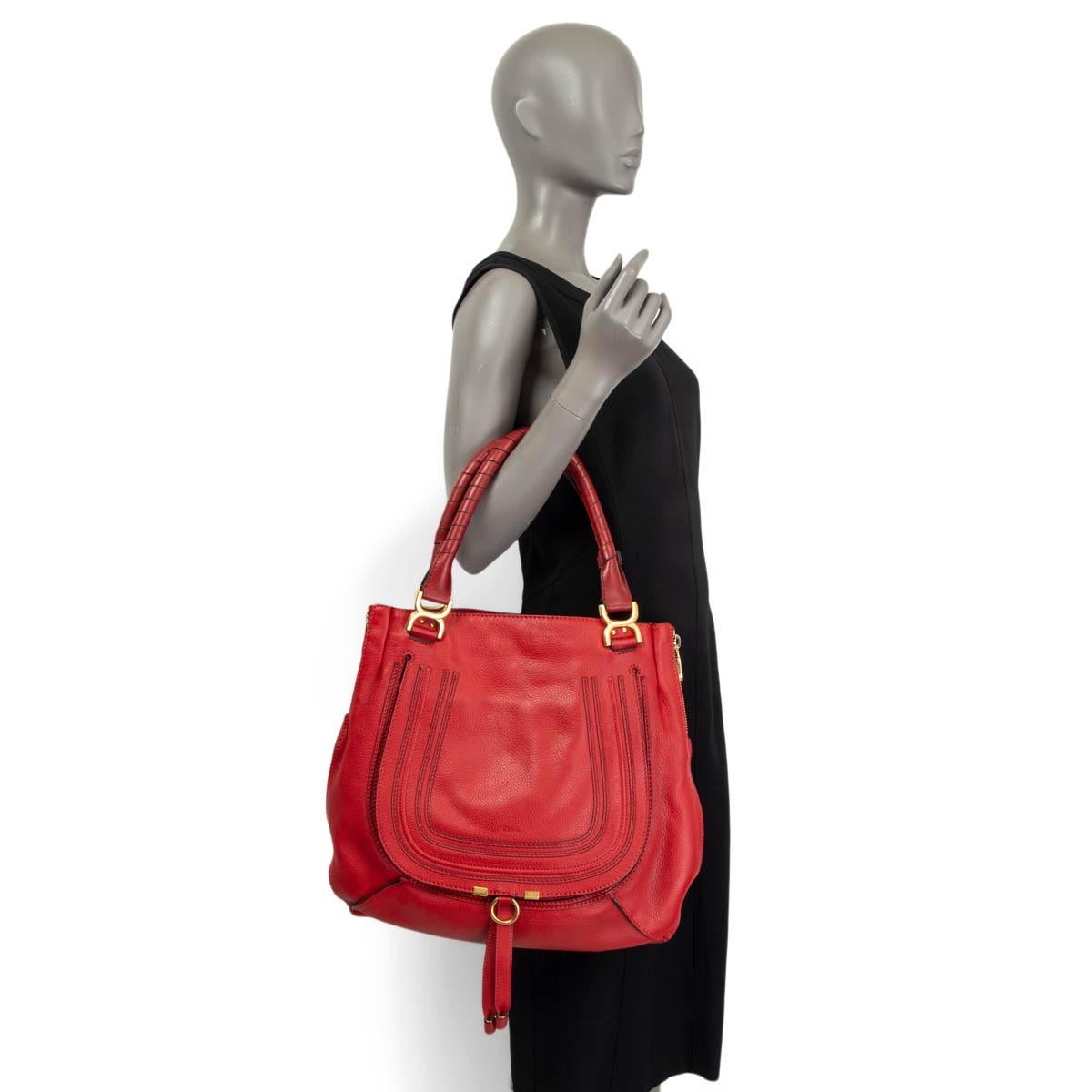 CHLOE red grained leather MARCIE EASY TOTE Bag 2