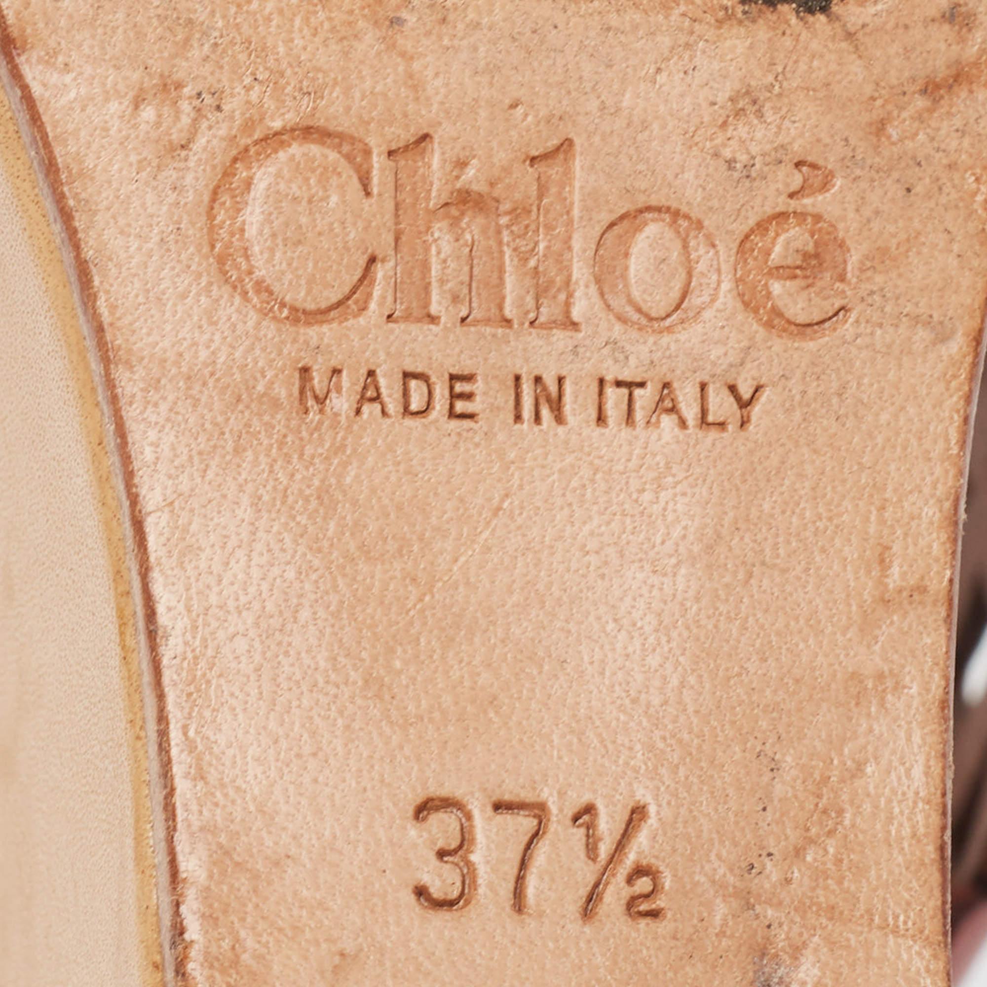 Chloe Red Laser Cut Leather Wedge Platform Ankle Strap Sandals Size 37.5 For Sale 3