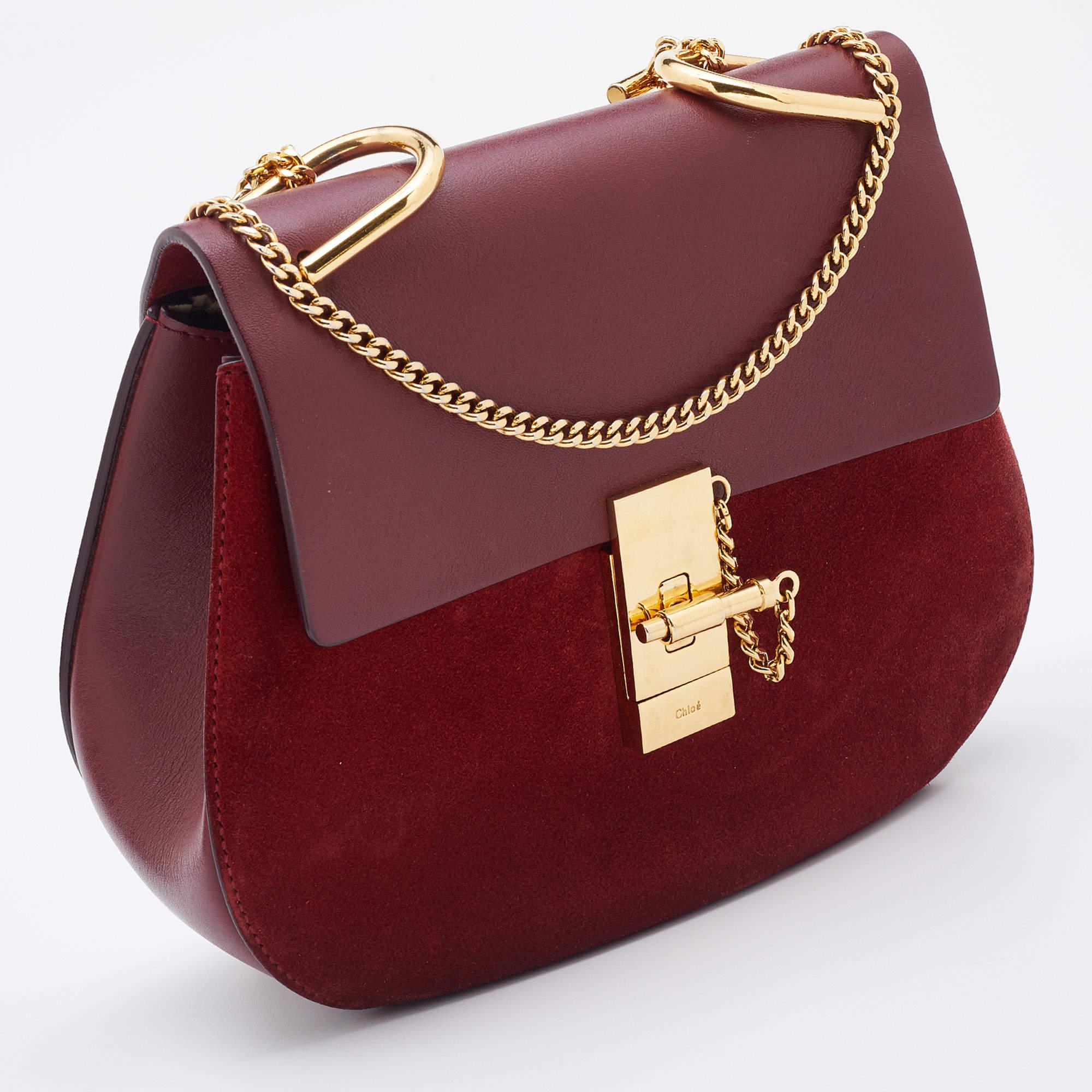 Chloe Red Leather and Suede Medium Drew Shoulder Bag In Good Condition In Dubai, Al Qouz 2
