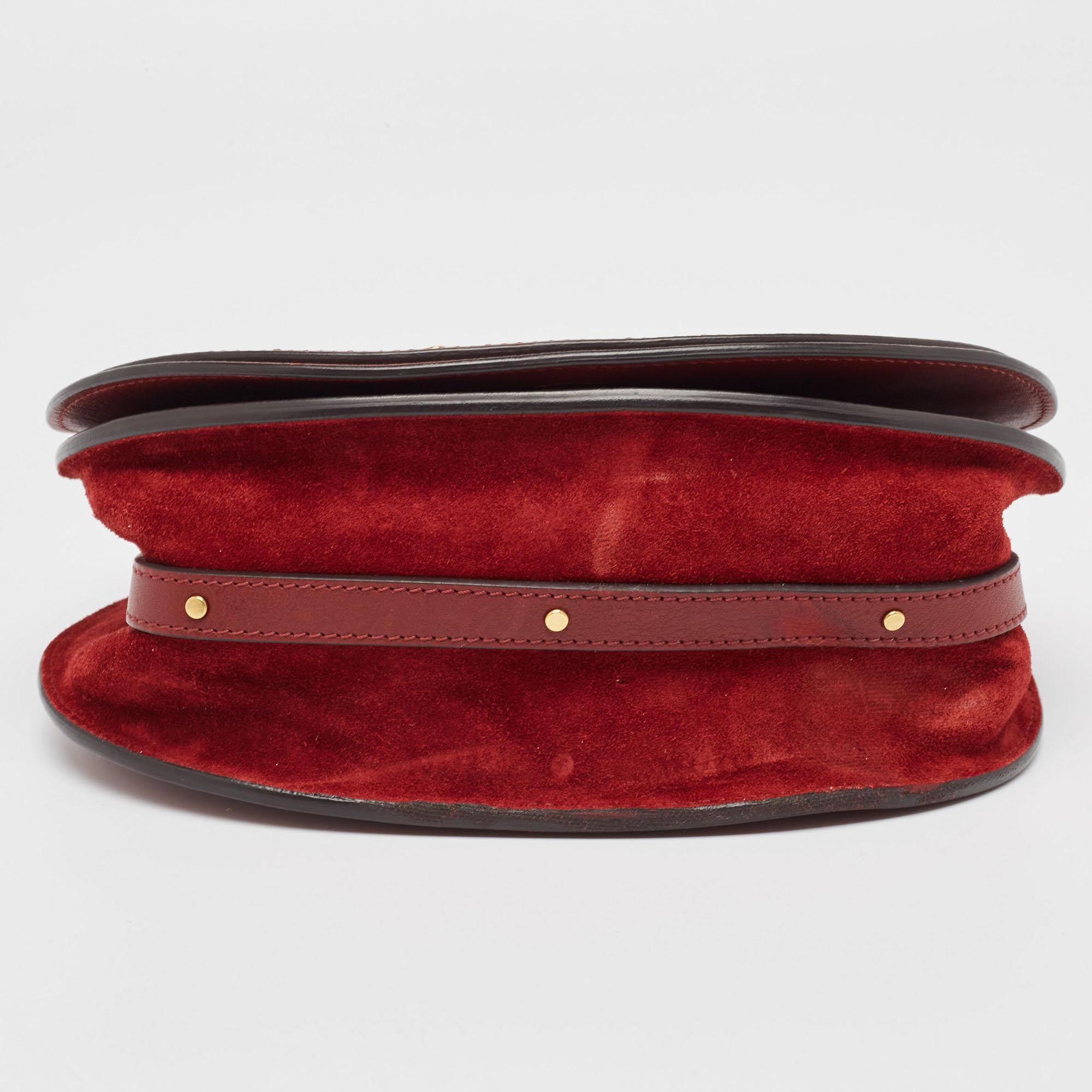 Chloe Red Leather and Suede Medium Nile Bracelet Top Handle Bag 5