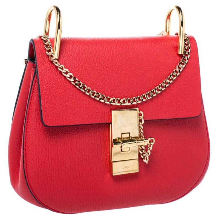 Chloe Red Leather and Suede Small Drew Shoulder Bag For Sale at 1stDibs