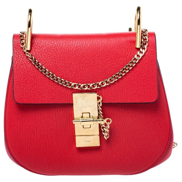 Chloe Red Leather and Suede Small Drew Shoulder Bag For Sale at 1stDibs