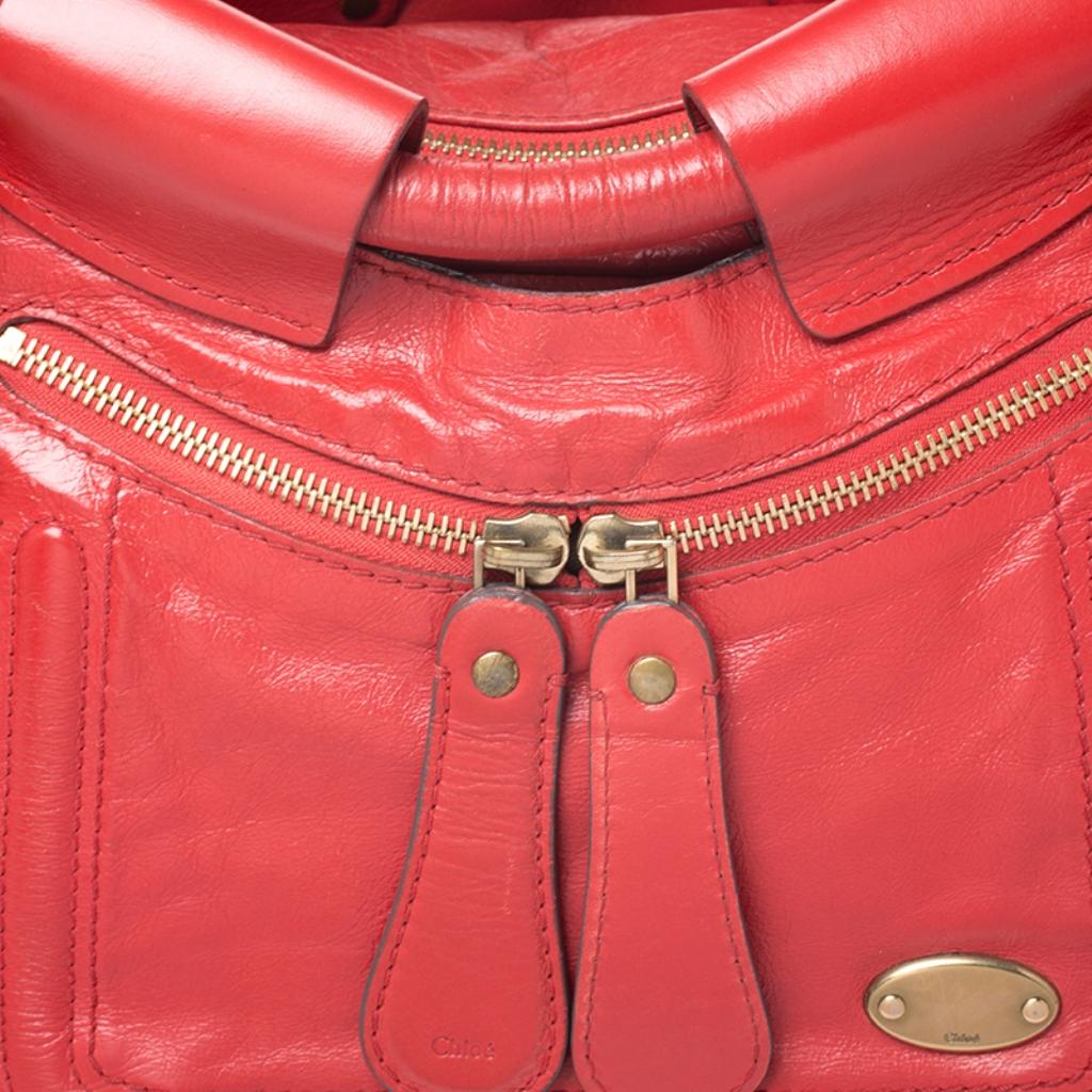 Chloe Red Leather Bay Satchel 7