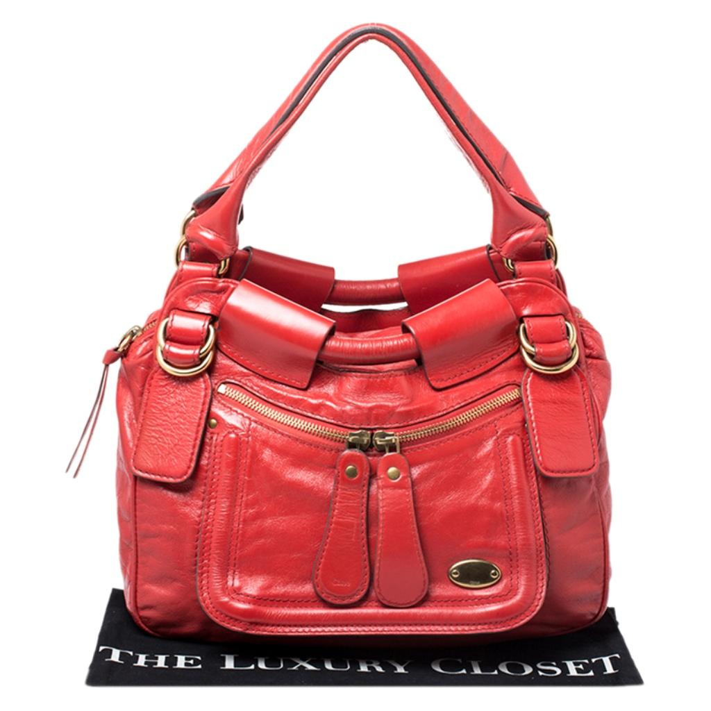 Chloe Red Leather Bay Satchel 8