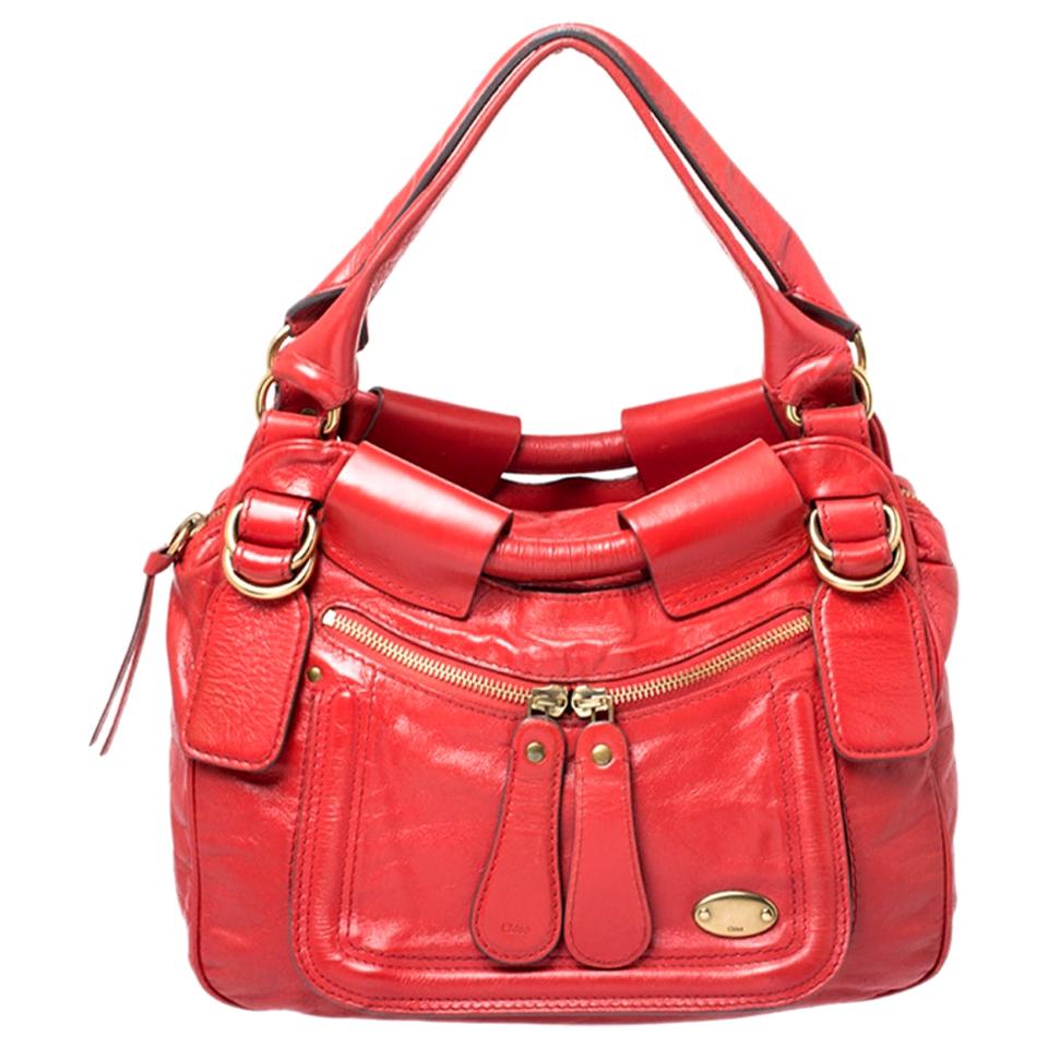 Chloe Red Leather Bay Satchel