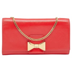 Chloe Red Leather Bow Chain Clutch