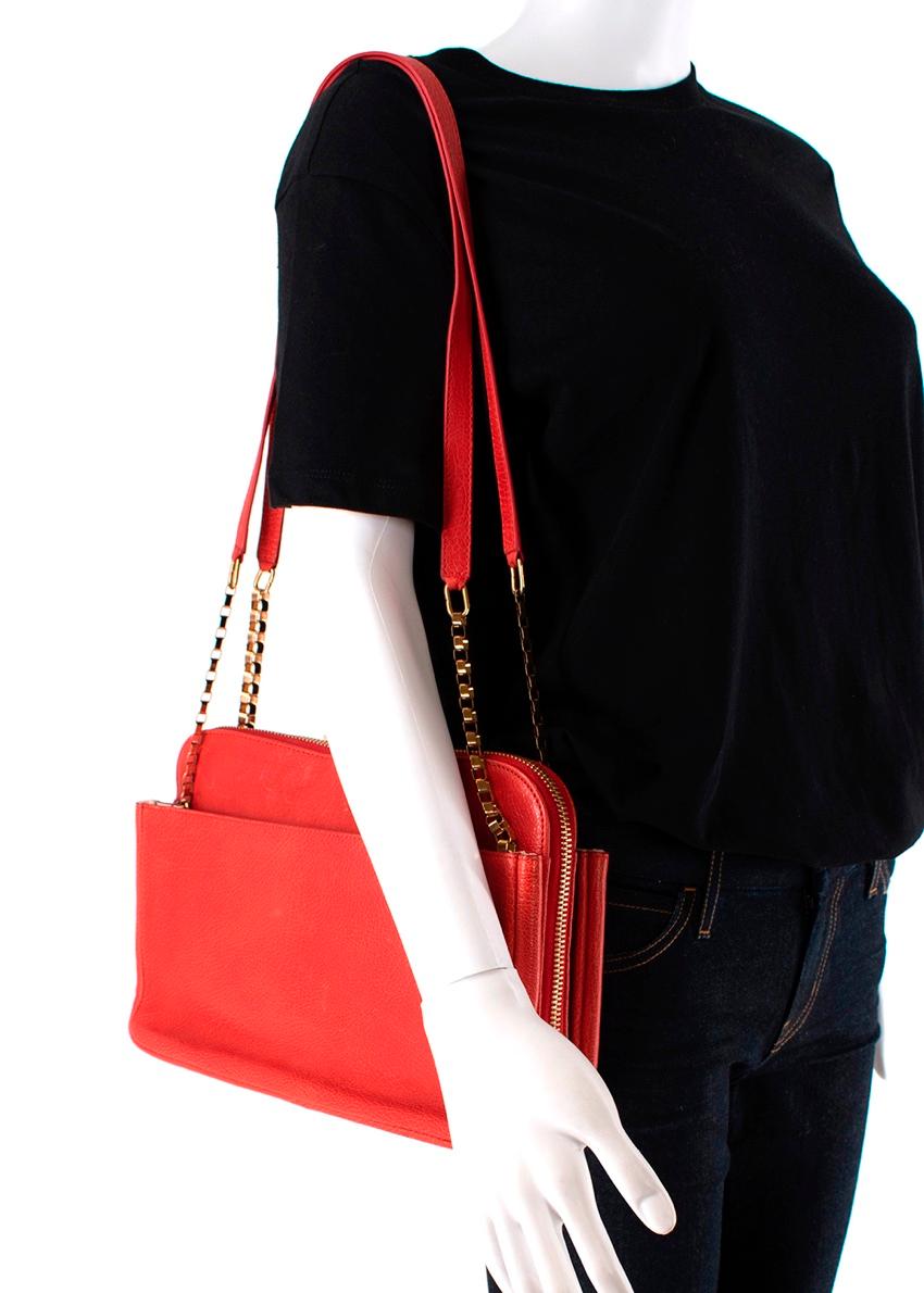 Chloe Red Leather Chain Strap Shoulder Bag For Sale 2
