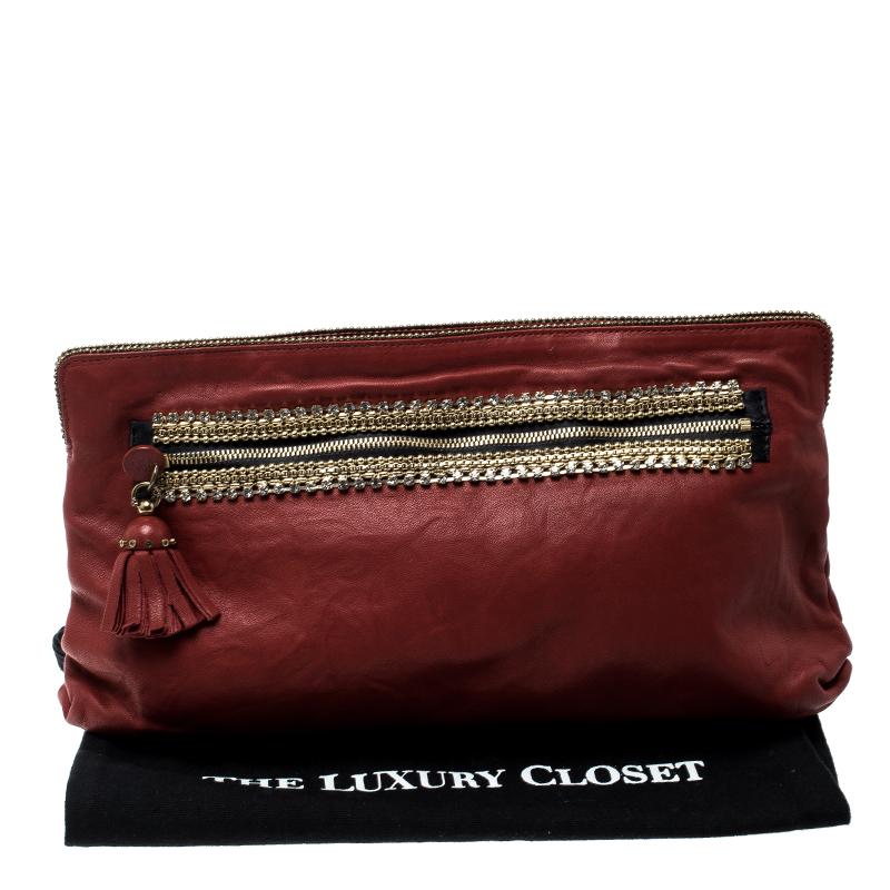 Chloe Red Leather Crystal Embellished Clutch 5