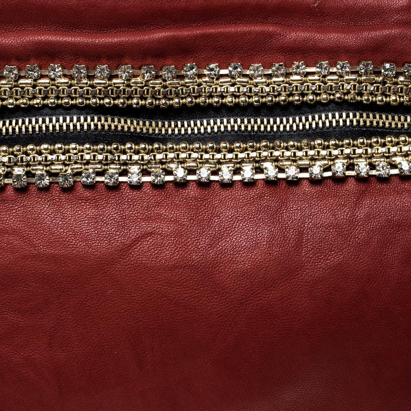 Women's Chloe Red Leather Crystal Embellished Clutch