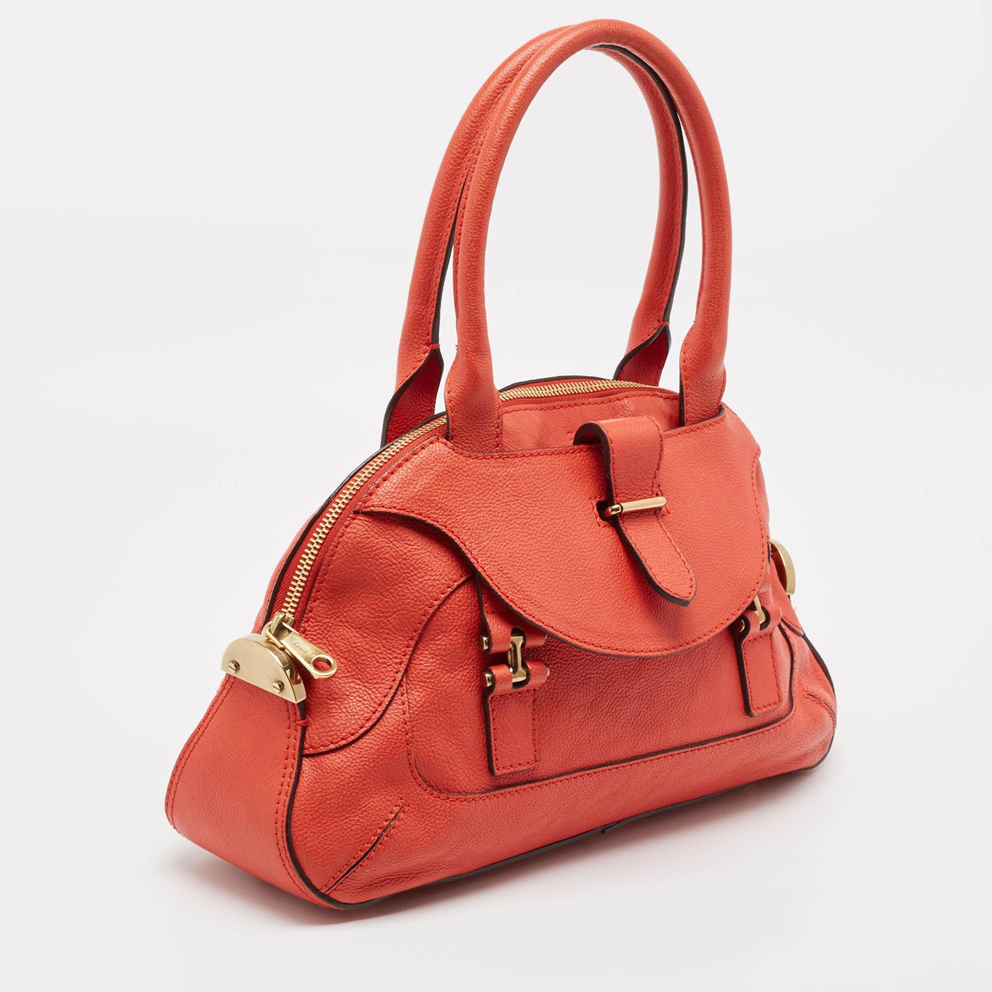 Orange Chloe Red Leather Georgia Dome Satchel For Sale
