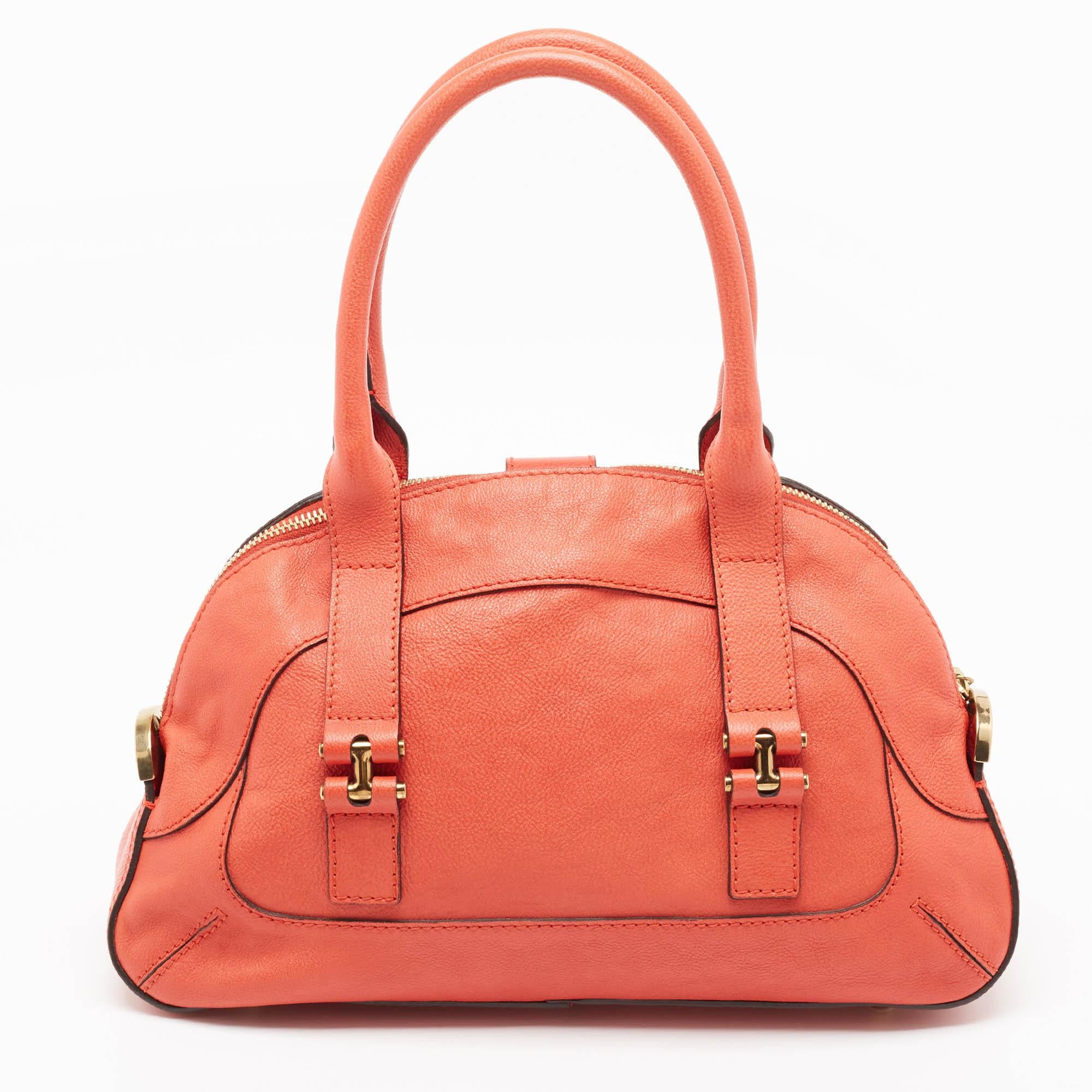 Chloe Red Leather Georgia Dome Satchel In Good Condition For Sale In Dubai, Al Qouz 2