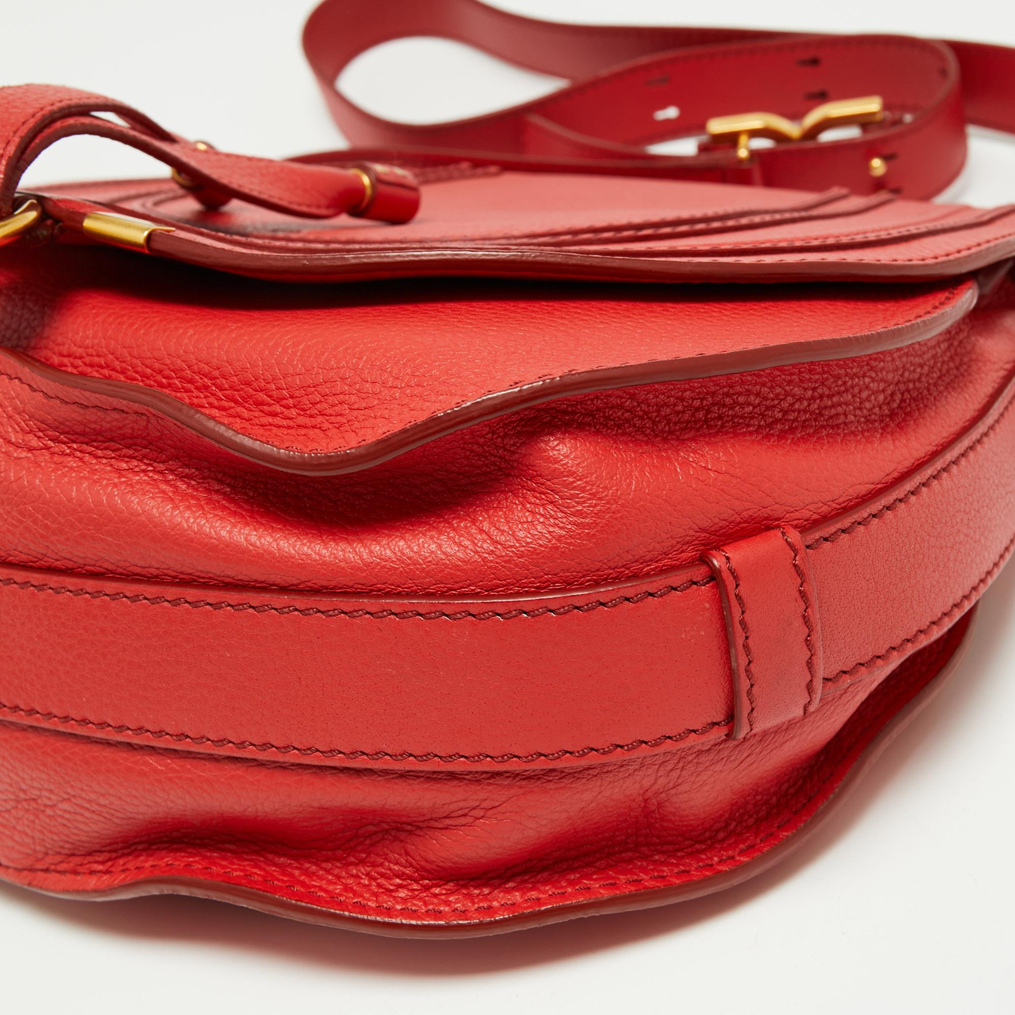Chloe Red Leather Medium Marcie Crossbody Bag 4