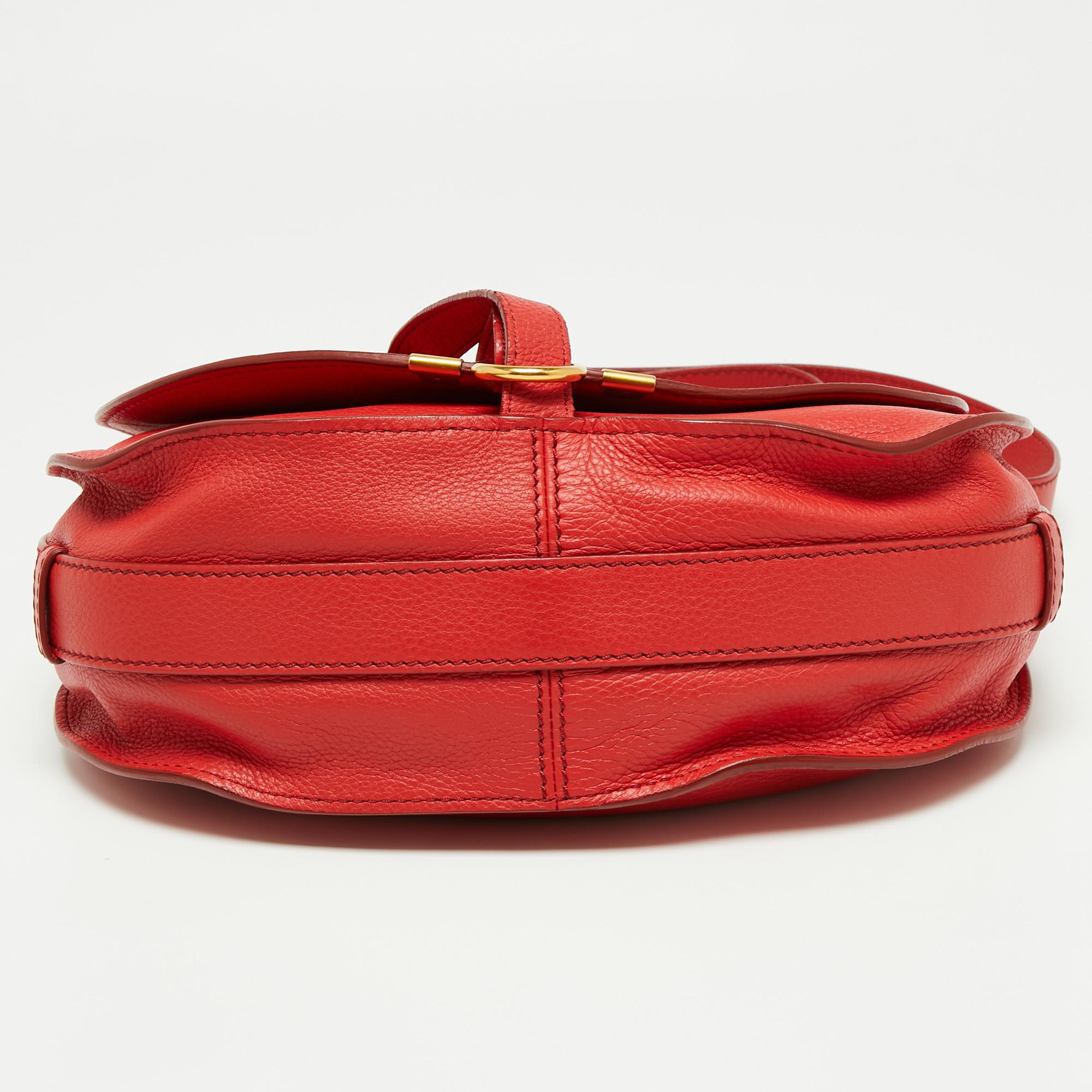 Chloe Red Leather Medium Marcie Crossbody Bag In Good Condition In Dubai, Al Qouz 2
