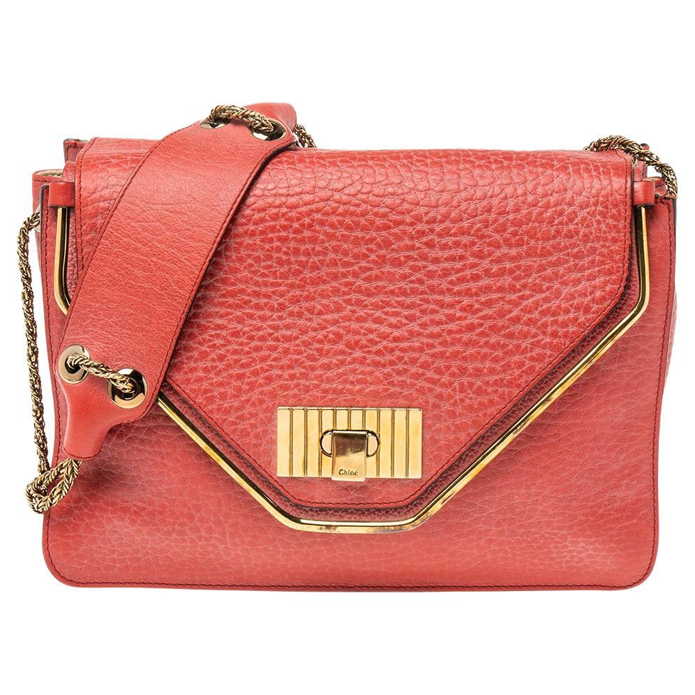 Chloe Red Leather Medium Sally Flap Shoulder Bag