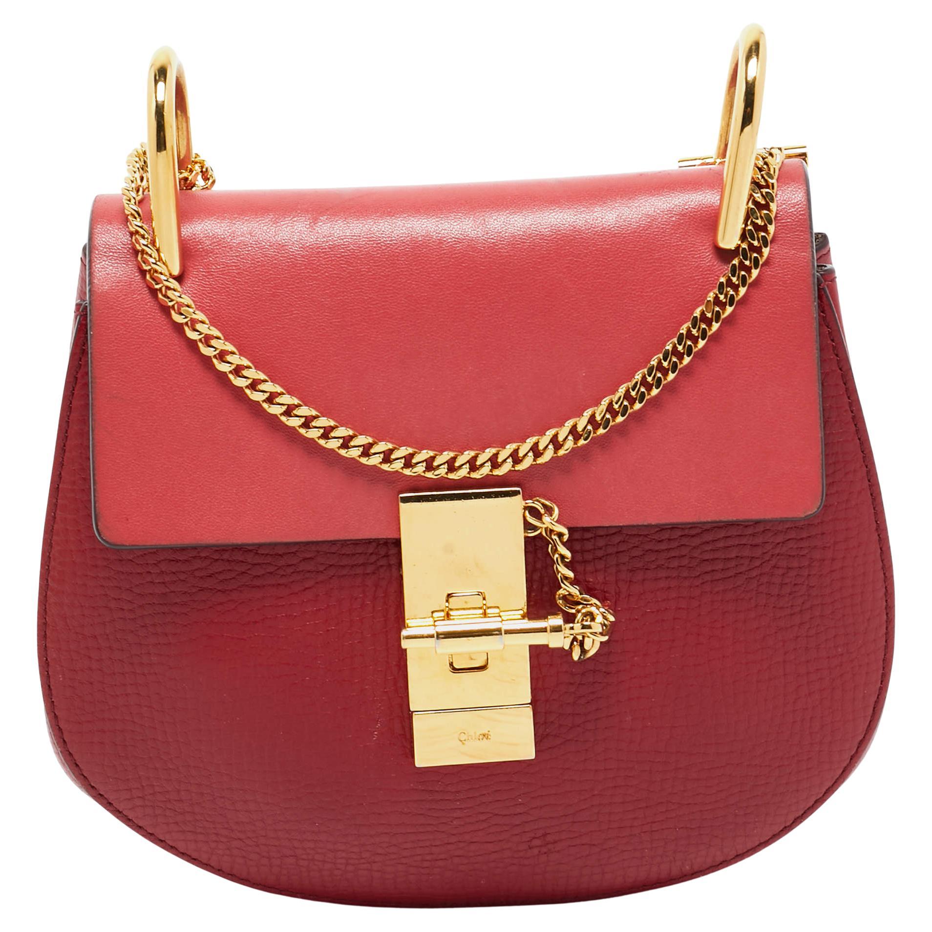Chloé Red Leather Mini Drew Chian Shoulder Bag For Sale