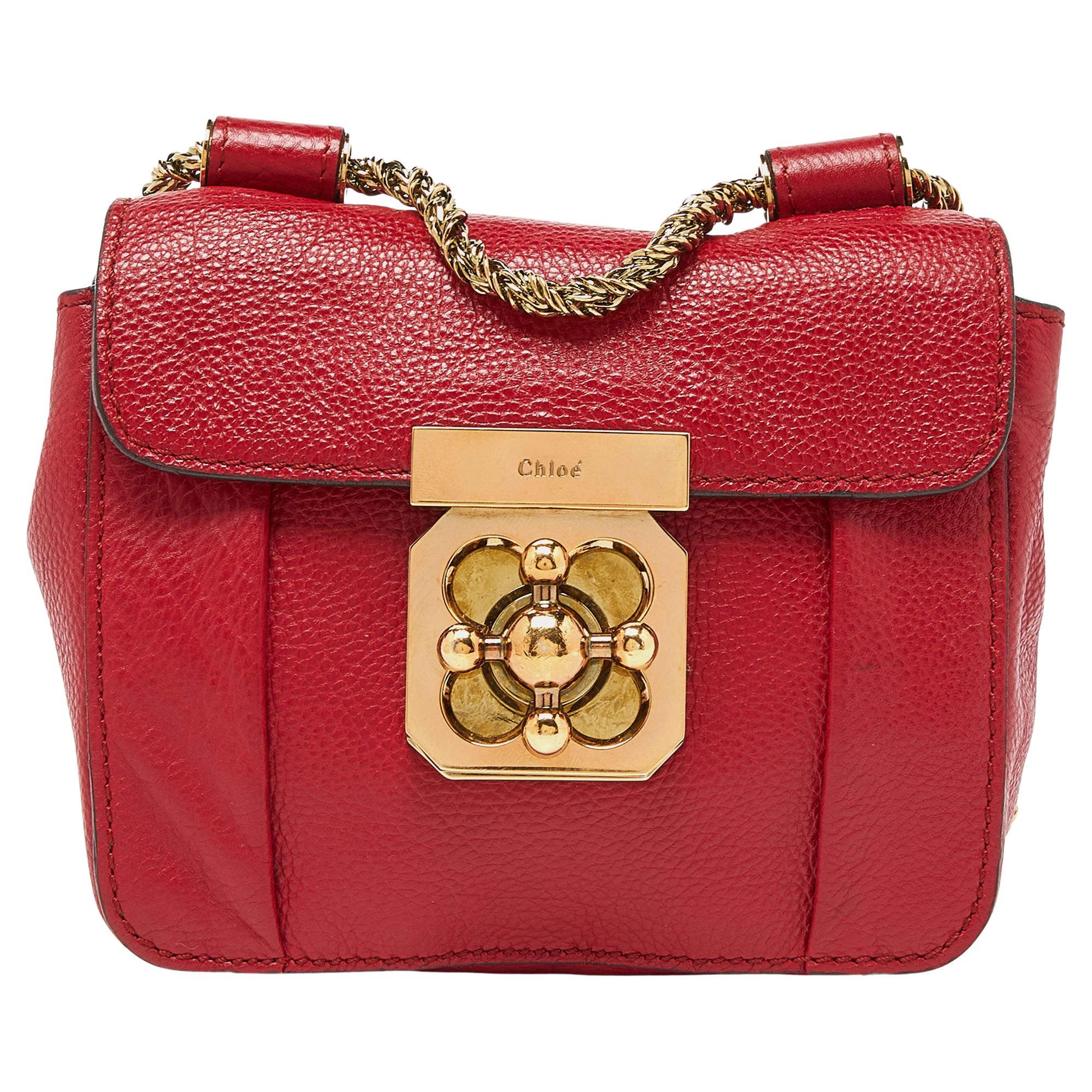 Chloe Red Leather Mini Elsie Crossbody Bag For Sale