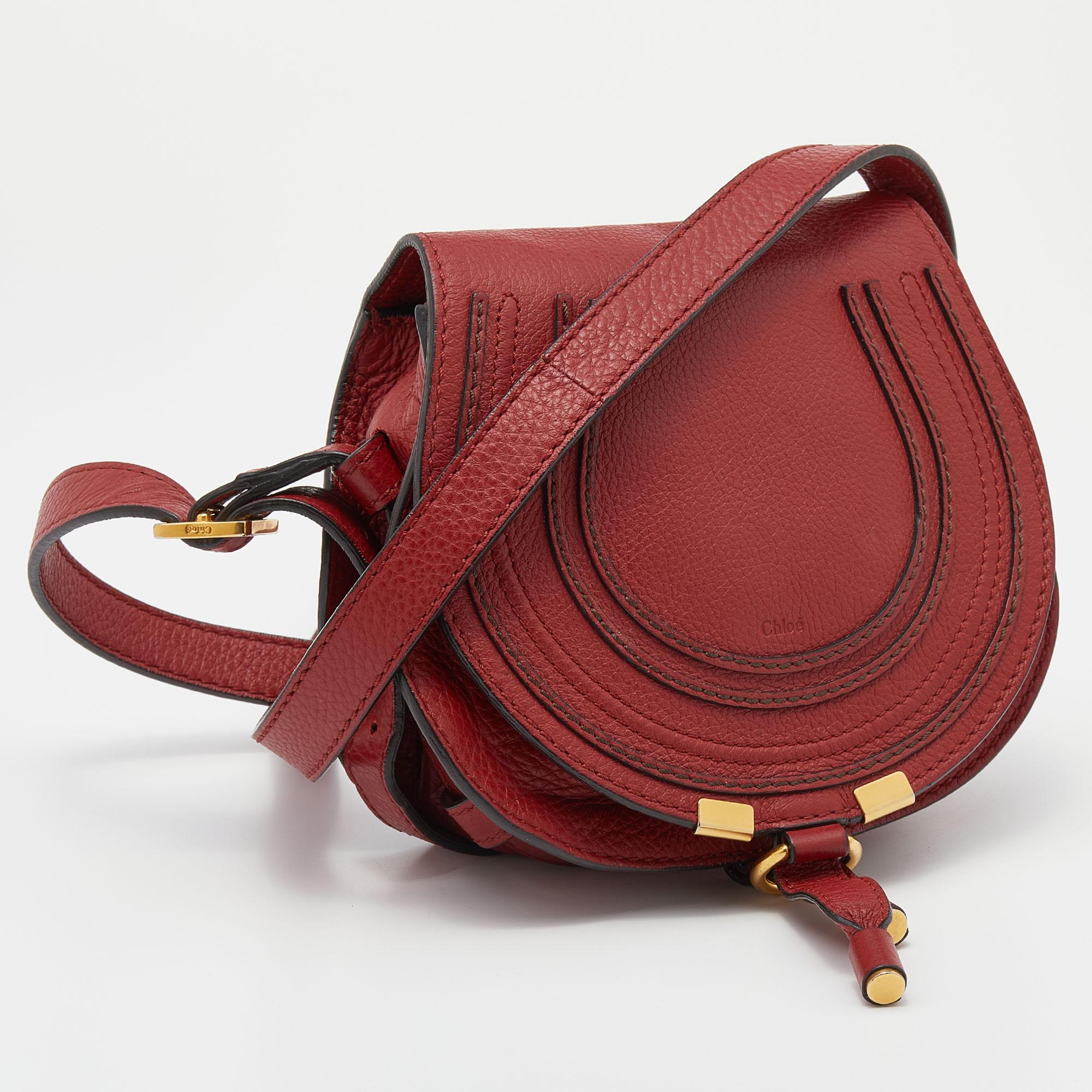 Chloe Red Leather Mini Marcie Crossbody Bag In Good Condition In Dubai, Al Qouz 2
