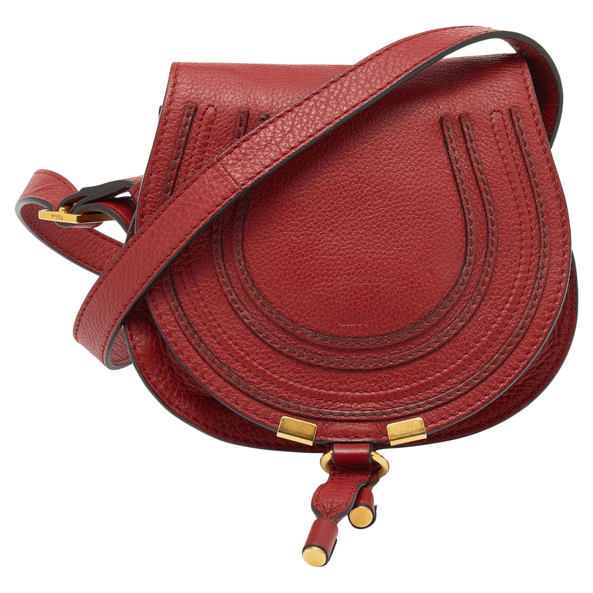Chloe Red Leather Mini Marcie Crossbody Bag