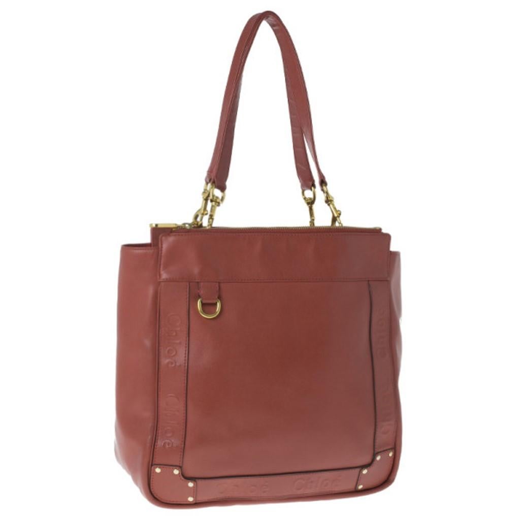 Chloe Red Leather Shopping Tote In Excellent Condition In Dubai, Al Qouz 2
