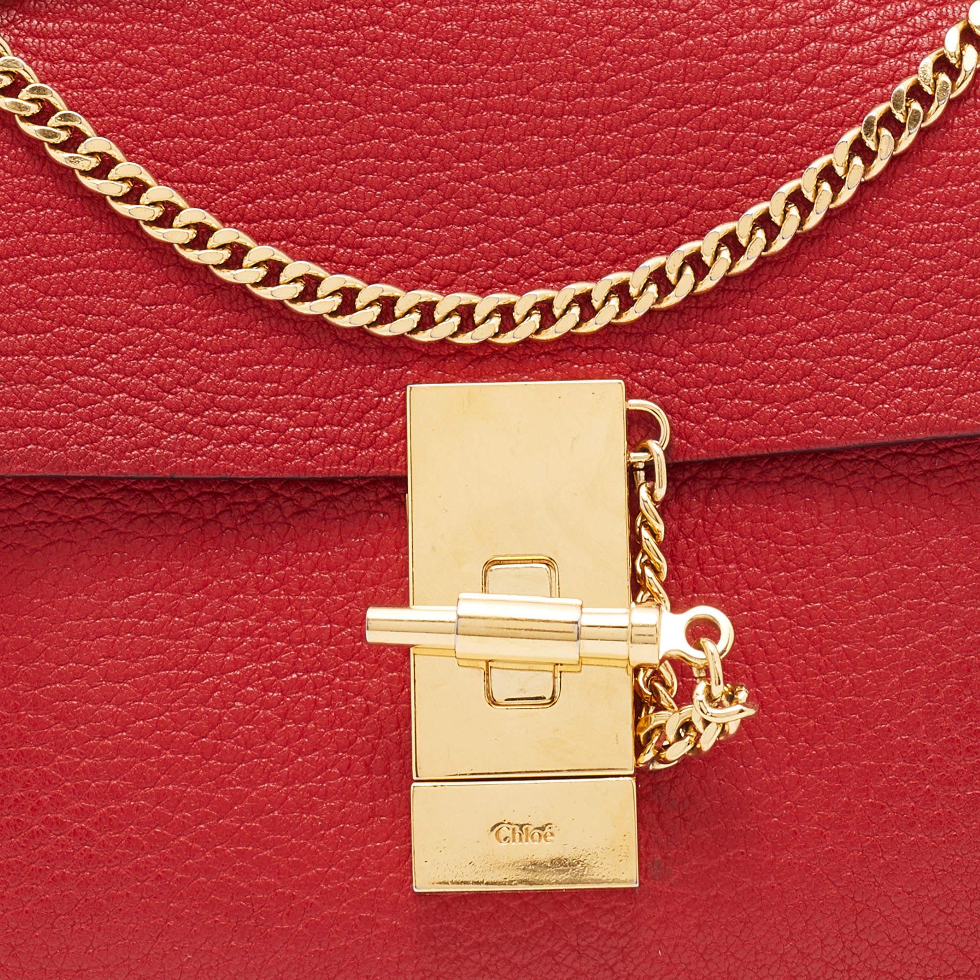 Chloe Red Leather Small Drew Chain Crossbody Bag 6