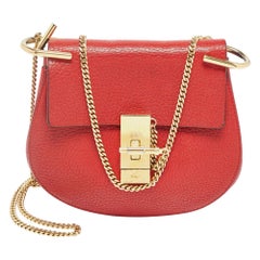 Chloe Red Leather Small Drew Chain Crossbody Bag
