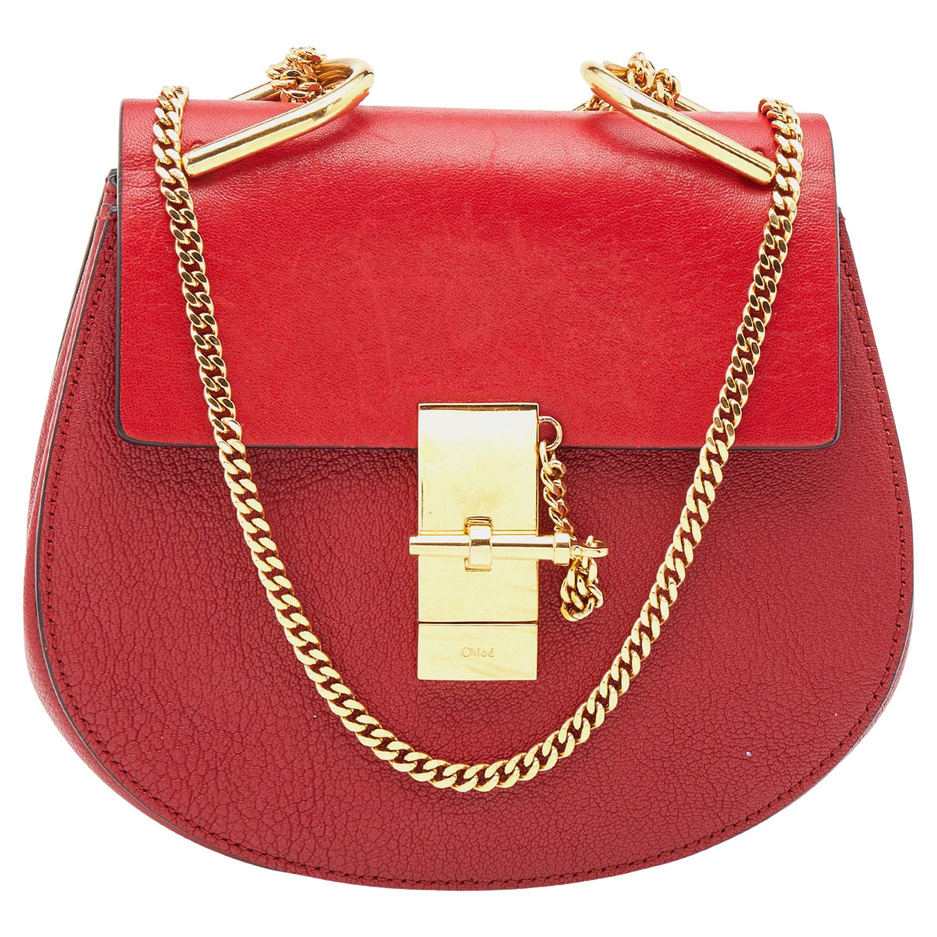 Chloe Red Leather Small Drew Chain Crossbody Bag For Sale at 1stDibs