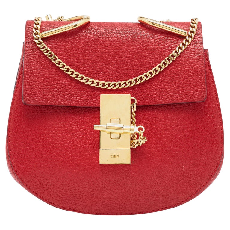Chloe Red Leather Small Drew Chain Crossbody Bag For Sale at 1stDibs