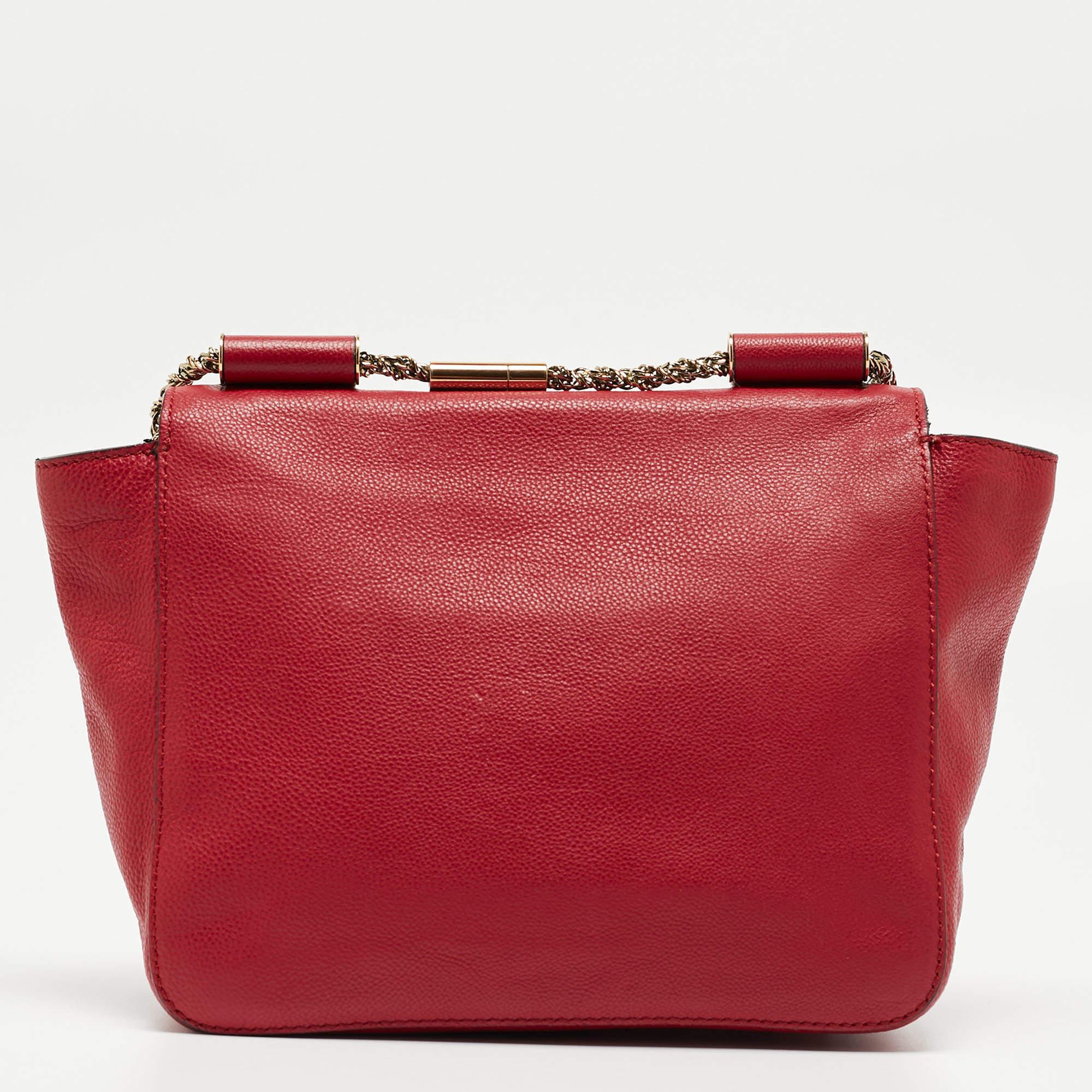 Chloe Red Leather Small Elsie Shoulder Bag For Sale 8