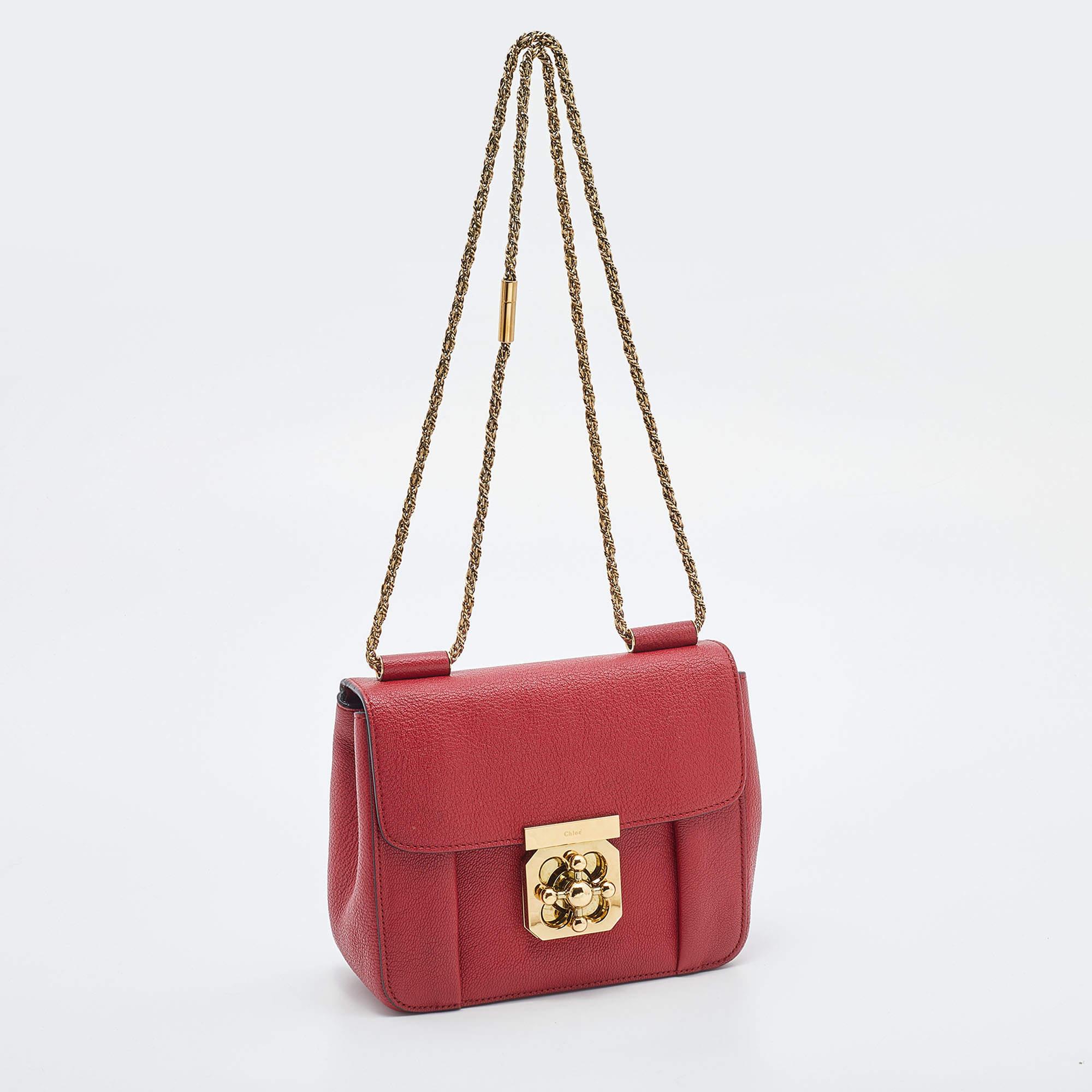 Brown Chloé Red Leather Small Elsie Shoulder Bag