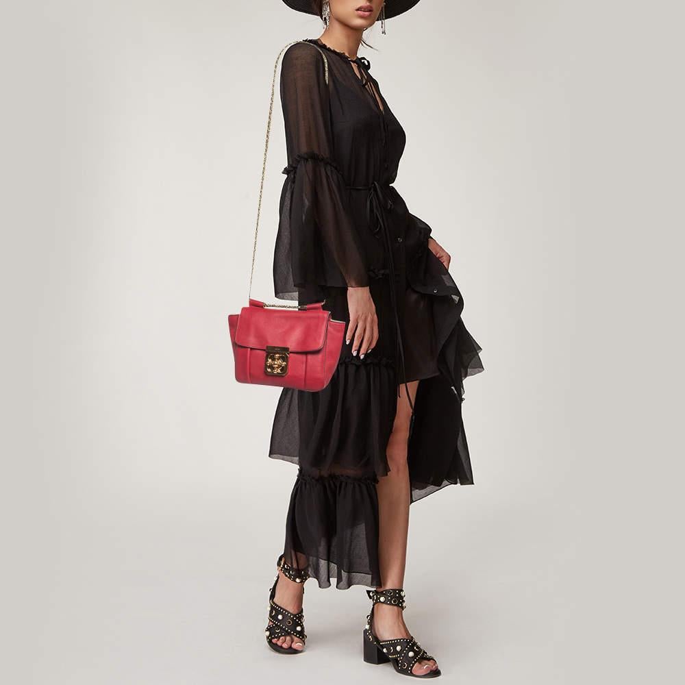 Chloe Red Leather Small Elsie Shoulder Bag In Good Condition For Sale In Dubai, Al Qouz 2