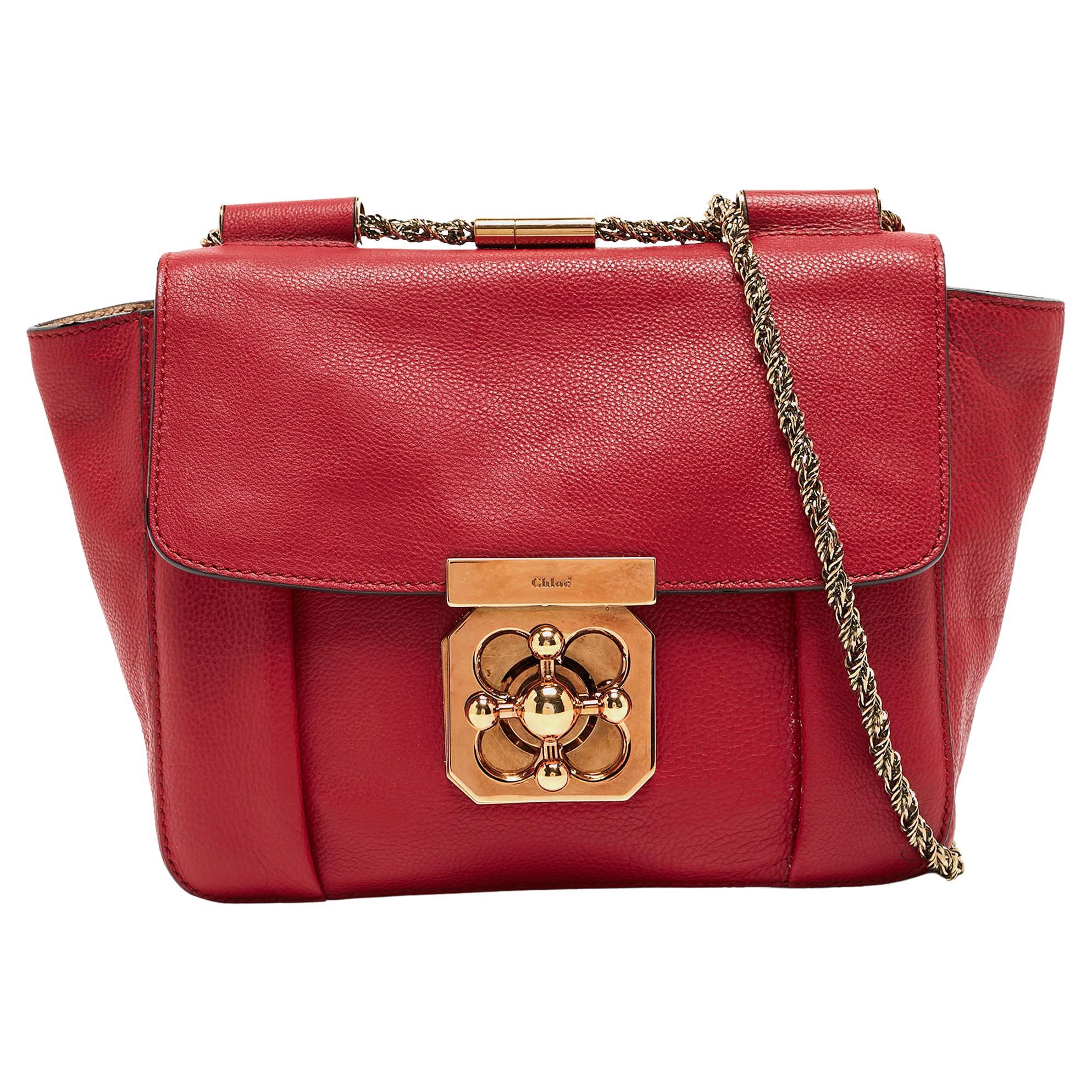 Chloe Red Leather Small Elsie Shoulder Bag For Sale
