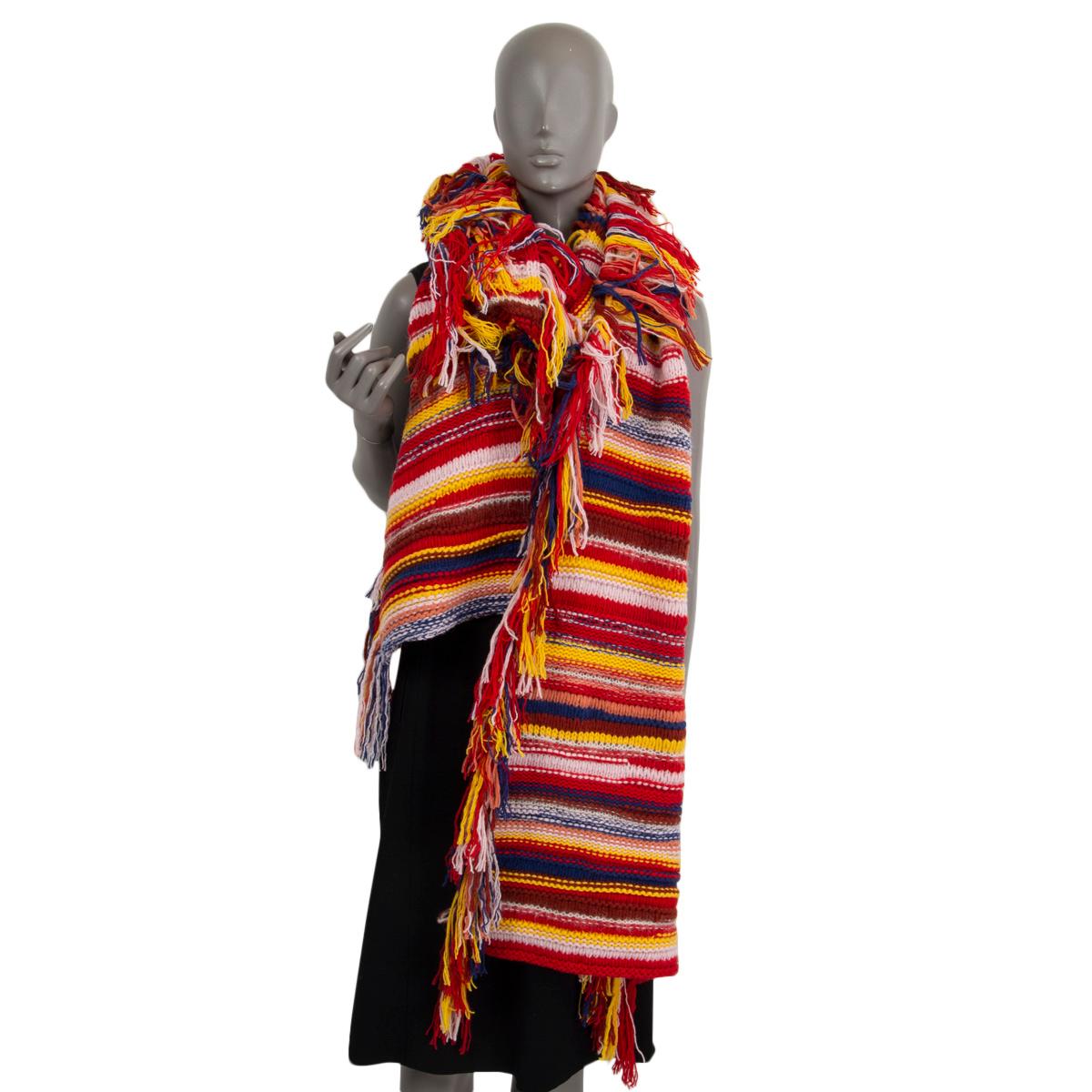 CHLOE red multicolor cashmere blend STRIPED FRINGED KNIT MUFFLER Scarf For Sale 2