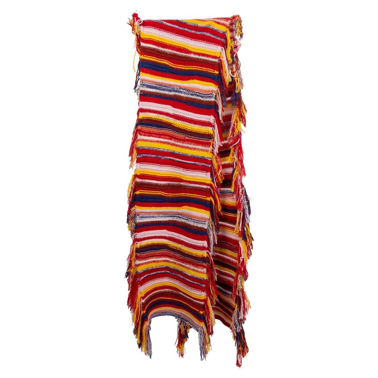 CHLOE red multicolor cashmere blend STRIPED FRINGED KNIT MUFFLER Scarf