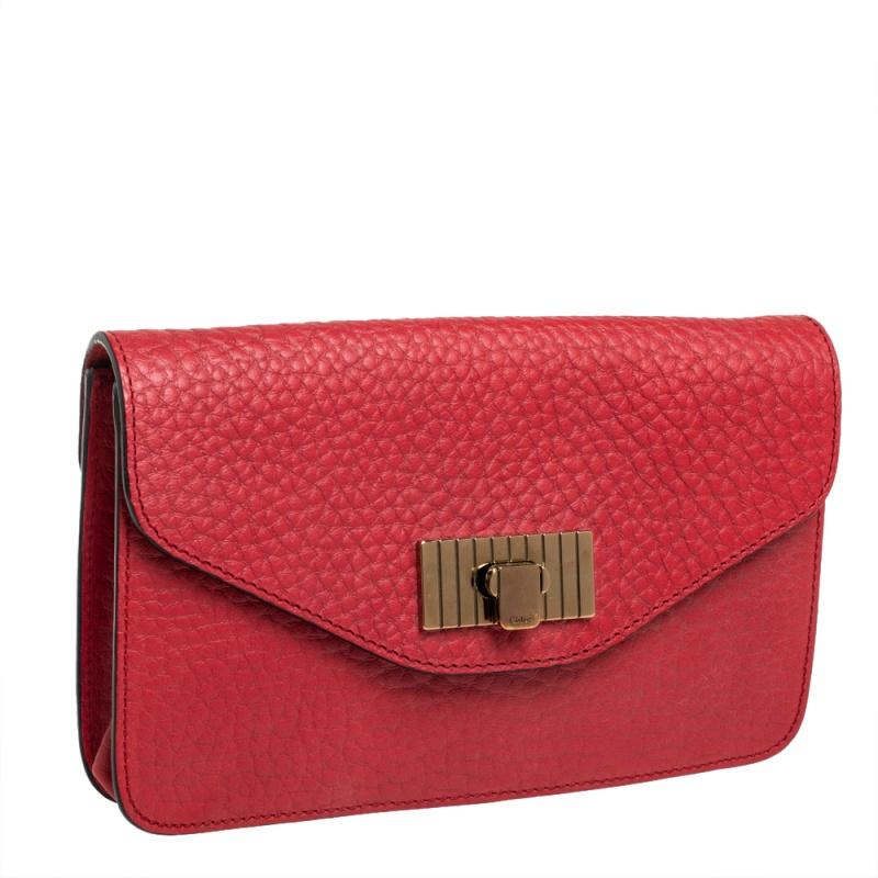 Women's Chloe Red Pebbled Leather Sally Clutch