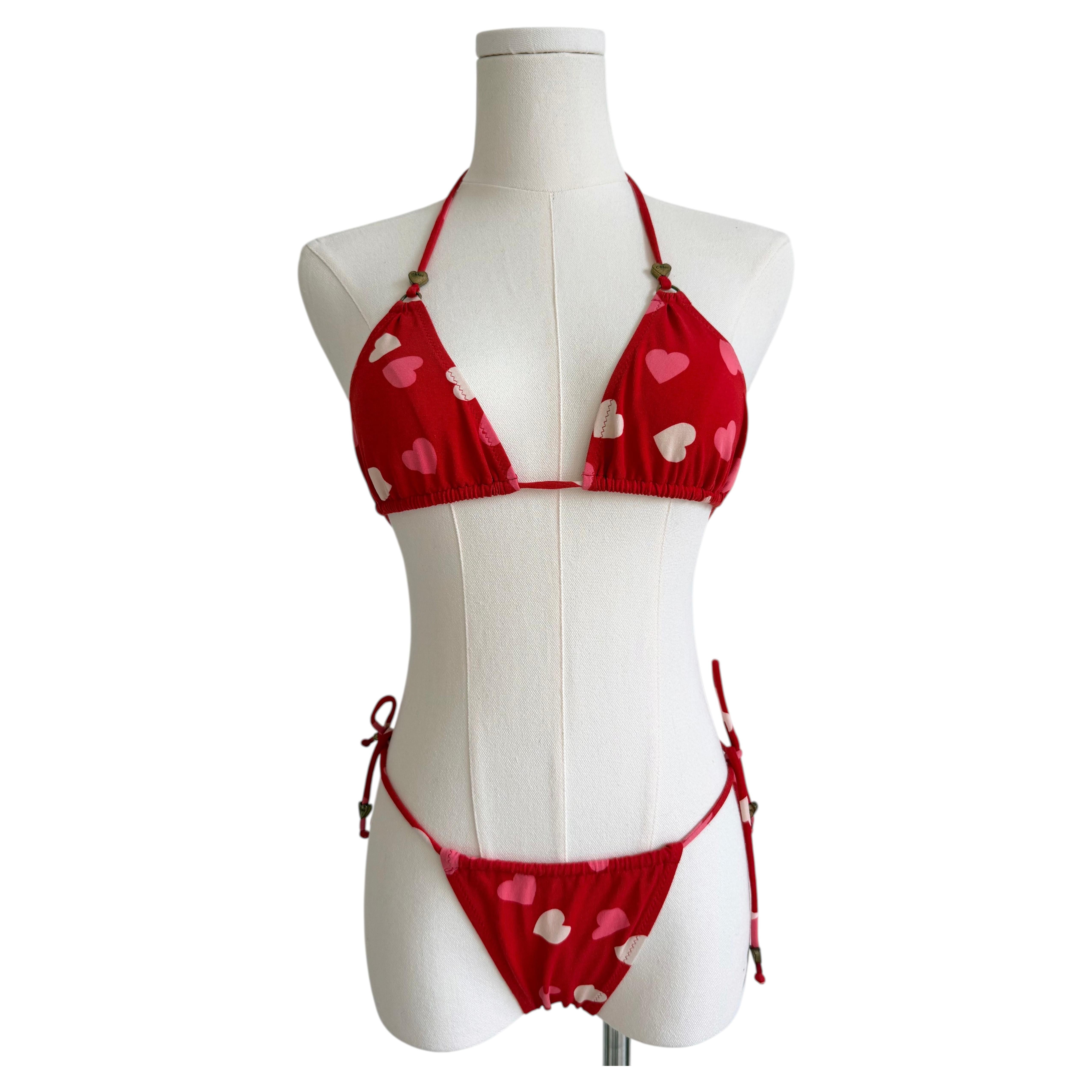 Chloe Red & Pink Hearts Bikini For Sale