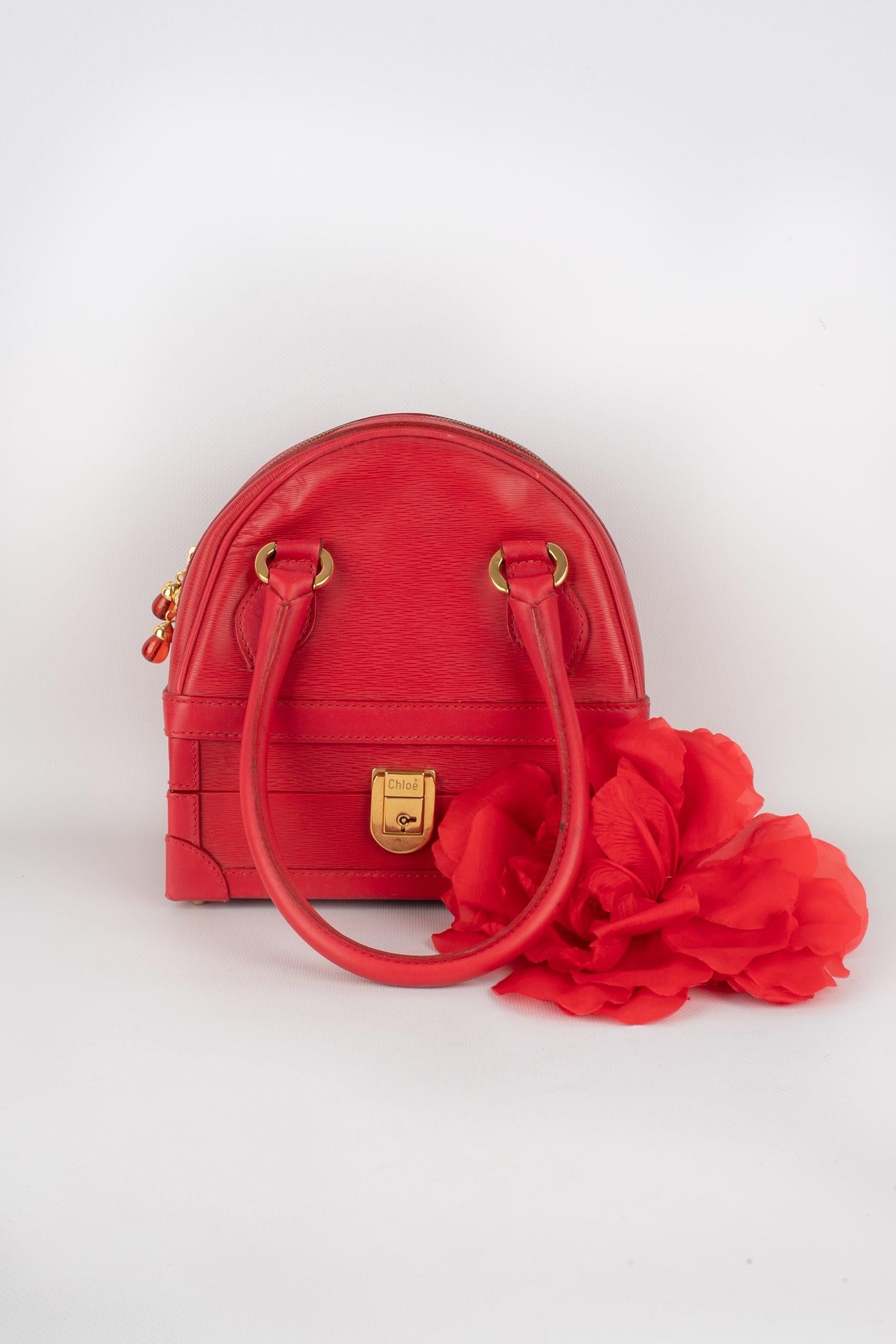 Chloé - Sacoche en cuir de veau pressé rouge en vente 5