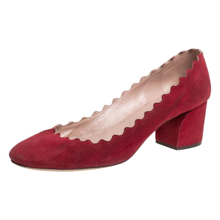 Chloe Red Suede Lauren Pumps Size 37 For Sale at 1stDibs