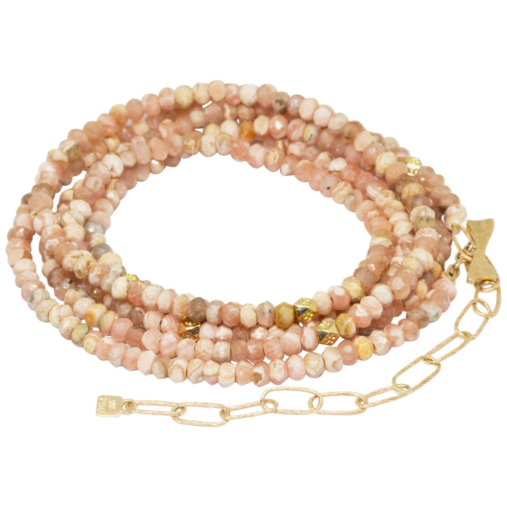 Chloe Rhodochrosite Gold 18 Karat Gemstone Convertible Wrap For Sale