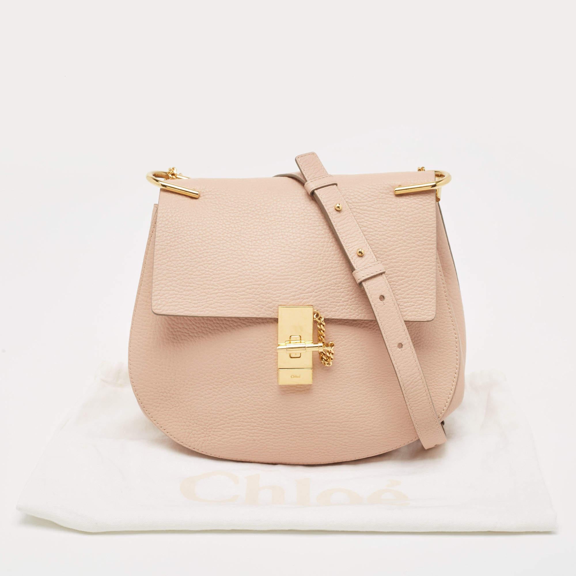 Chloe Rose Poudre Leather Large Drew Shoulder Bag For Sale 11