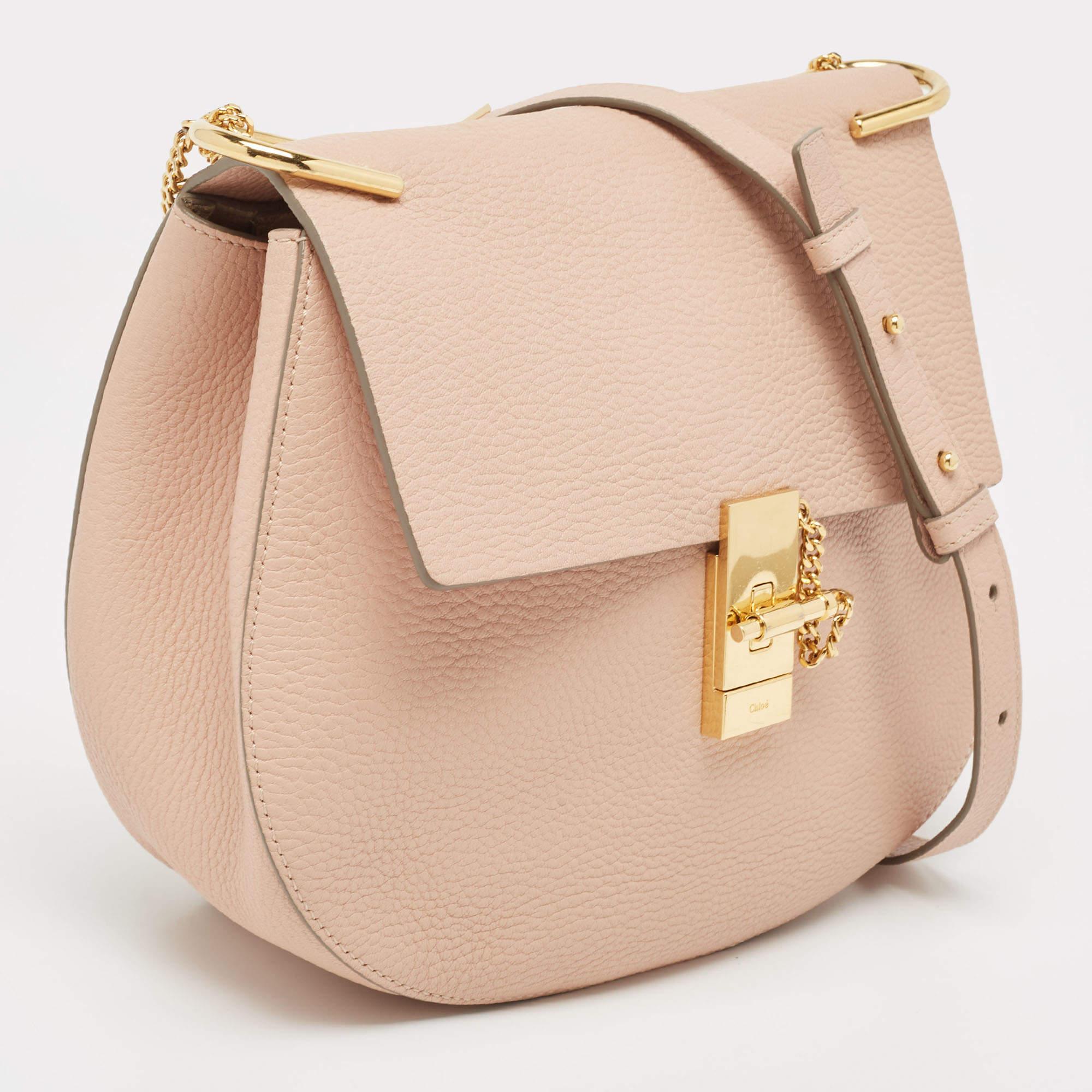 Chloe Rose Poudre Leather Large Drew Shoulder Bag In Good Condition For Sale In Dubai, Al Qouz 2