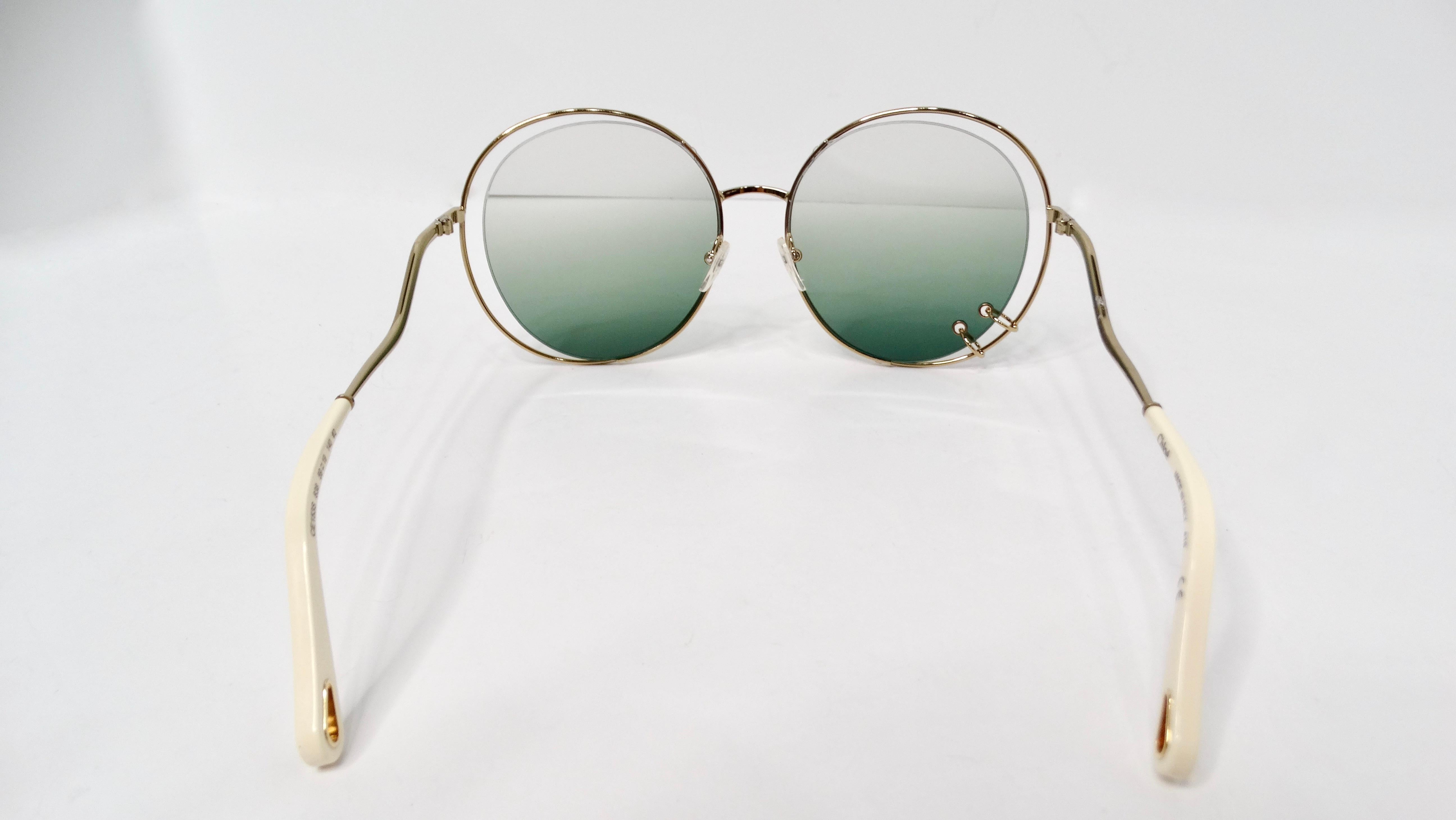 Women's Chloe Round Oversized Green Gradient Gold-Tone Metal Frame Sunglasses For Sale