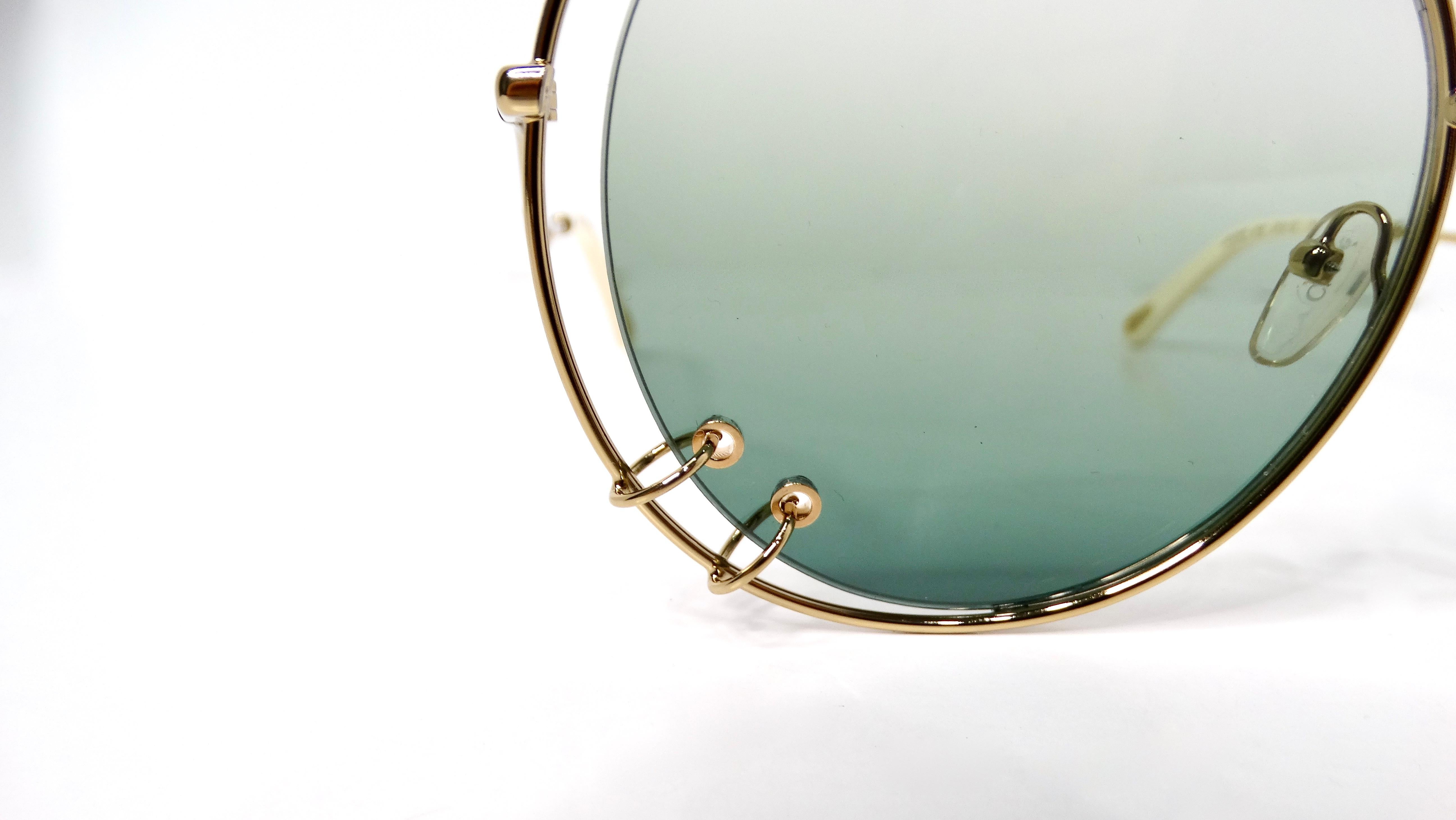 Chloe Round Oversized Green Gradient Gold-Tone Metal Frame Sunglasses For Sale 1