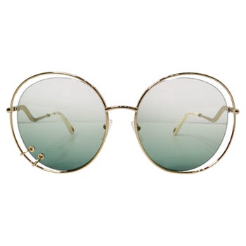 Chloe Round Oversized Green Gradient Gold-Tone Metal Frame Sunglasses