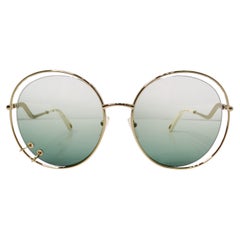 Chloe Round Oversized Green Gradient Gold-Tone Metal Frame Sunglasses