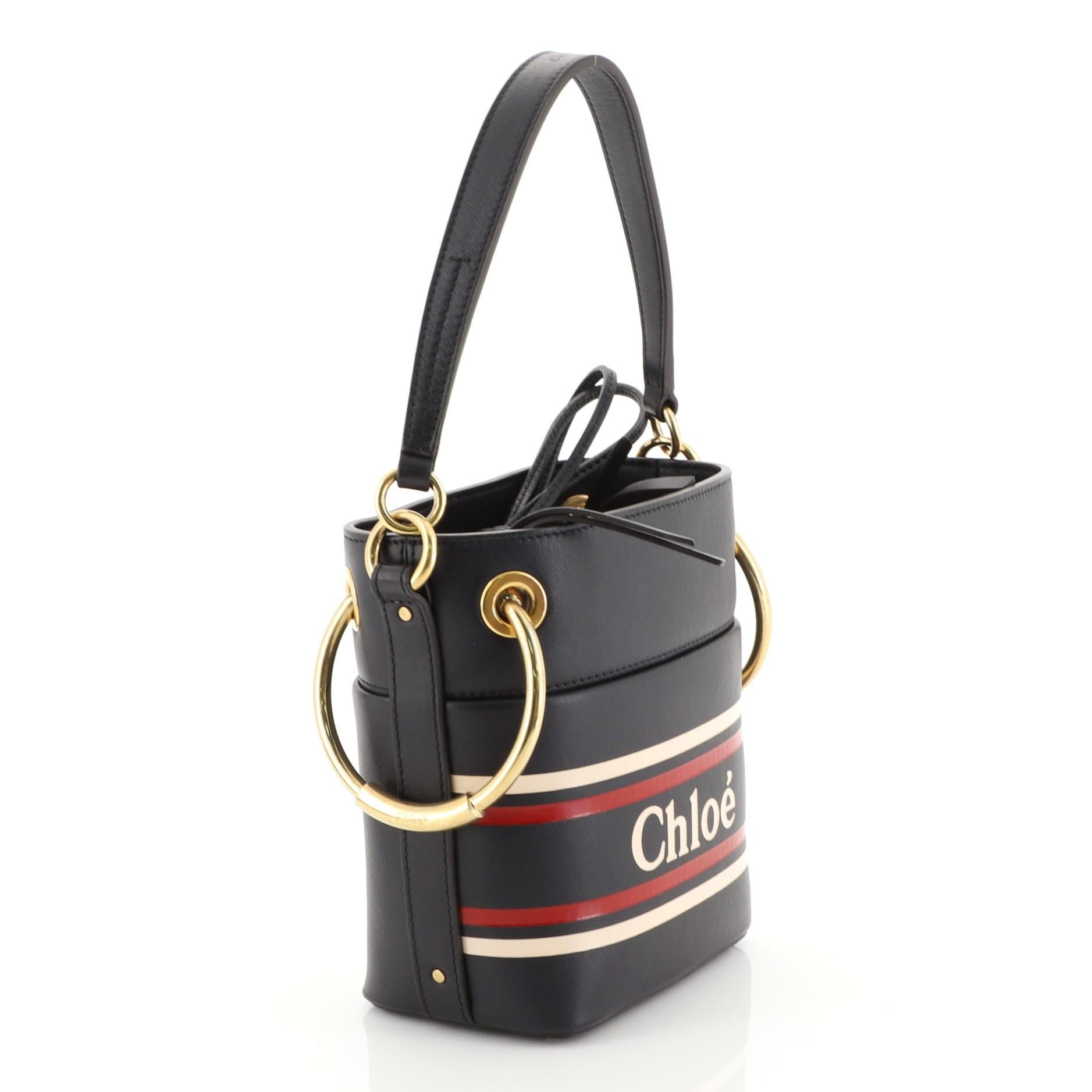 Black Chloe Roy Logo Bucket Bag Printed Leather Mini