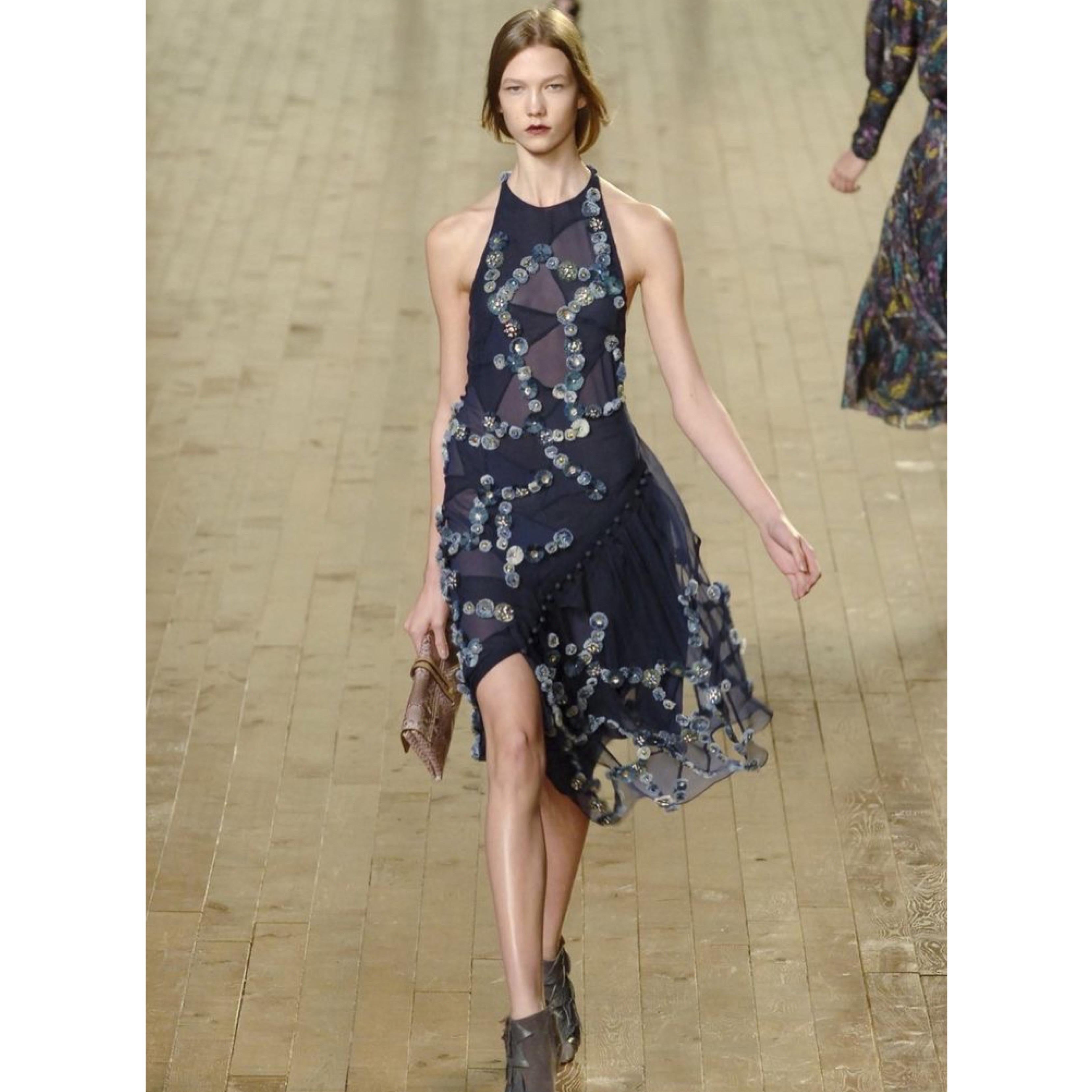 Chloe Blue Silk Halter Embellished Open Back Dress Runway F/W 2008 8