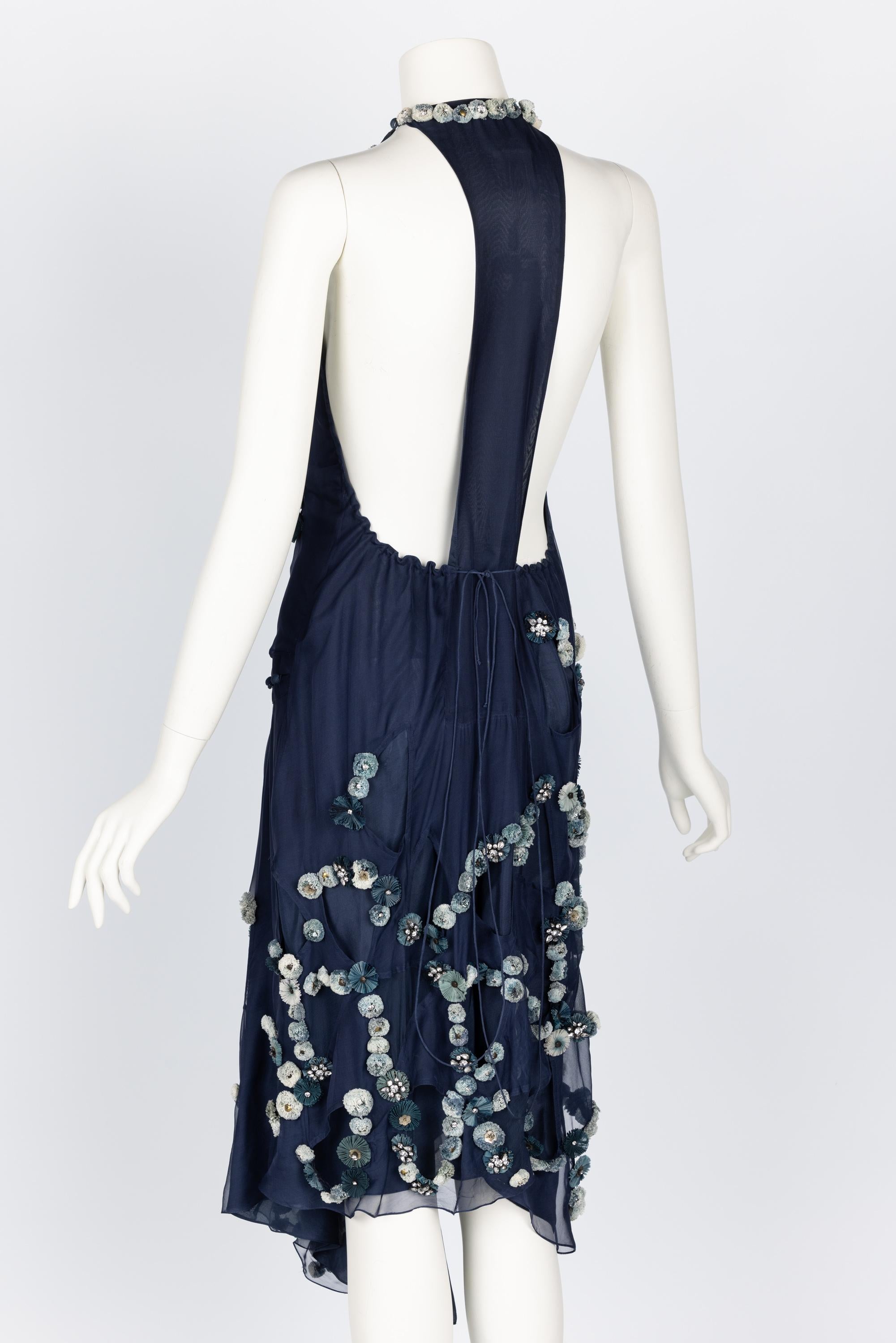 Women's Chloe Blue Silk Halter Embellished Open Back Dress Runway F/W 2008