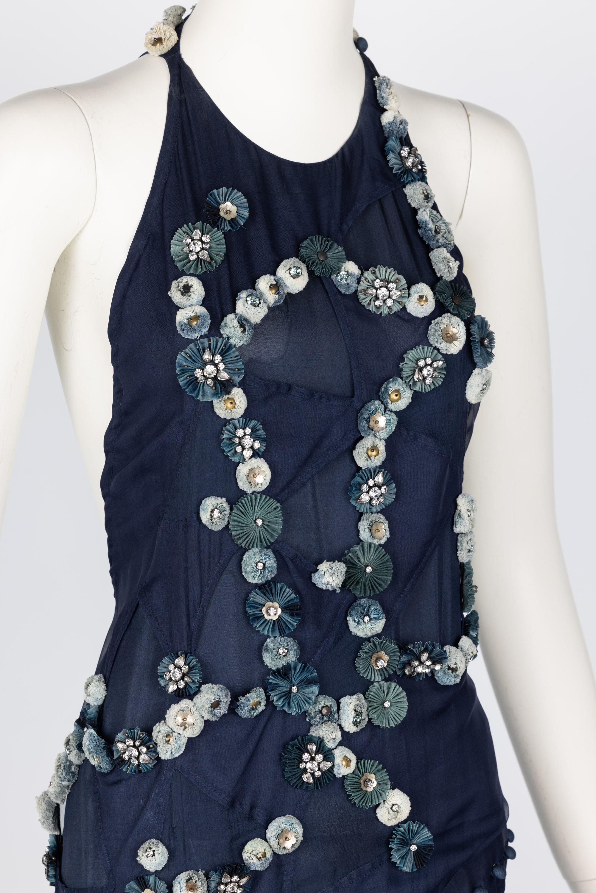 Chloe Blue Silk Halter Embellished Open Back Dress Runway F/W 2008 1